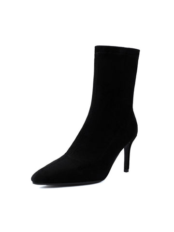Black Pointed Toe Women's Ankle Sock Boots with Stiletto Heels