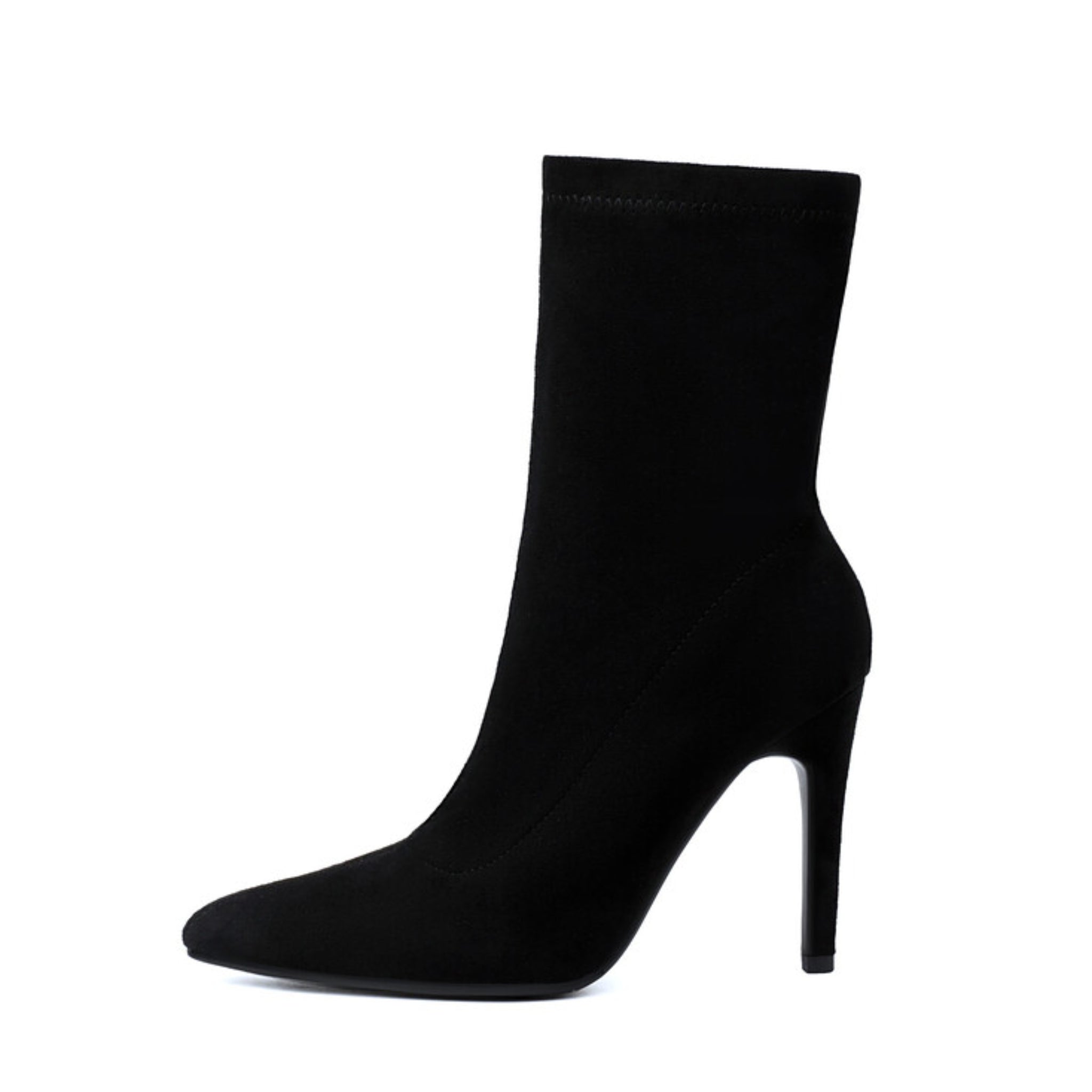 Black Pointed Toe Women's Ankle Sock Boots with Heels