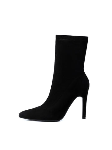 Black Pointed Toe Women's Ankle Sock Boots with Heels