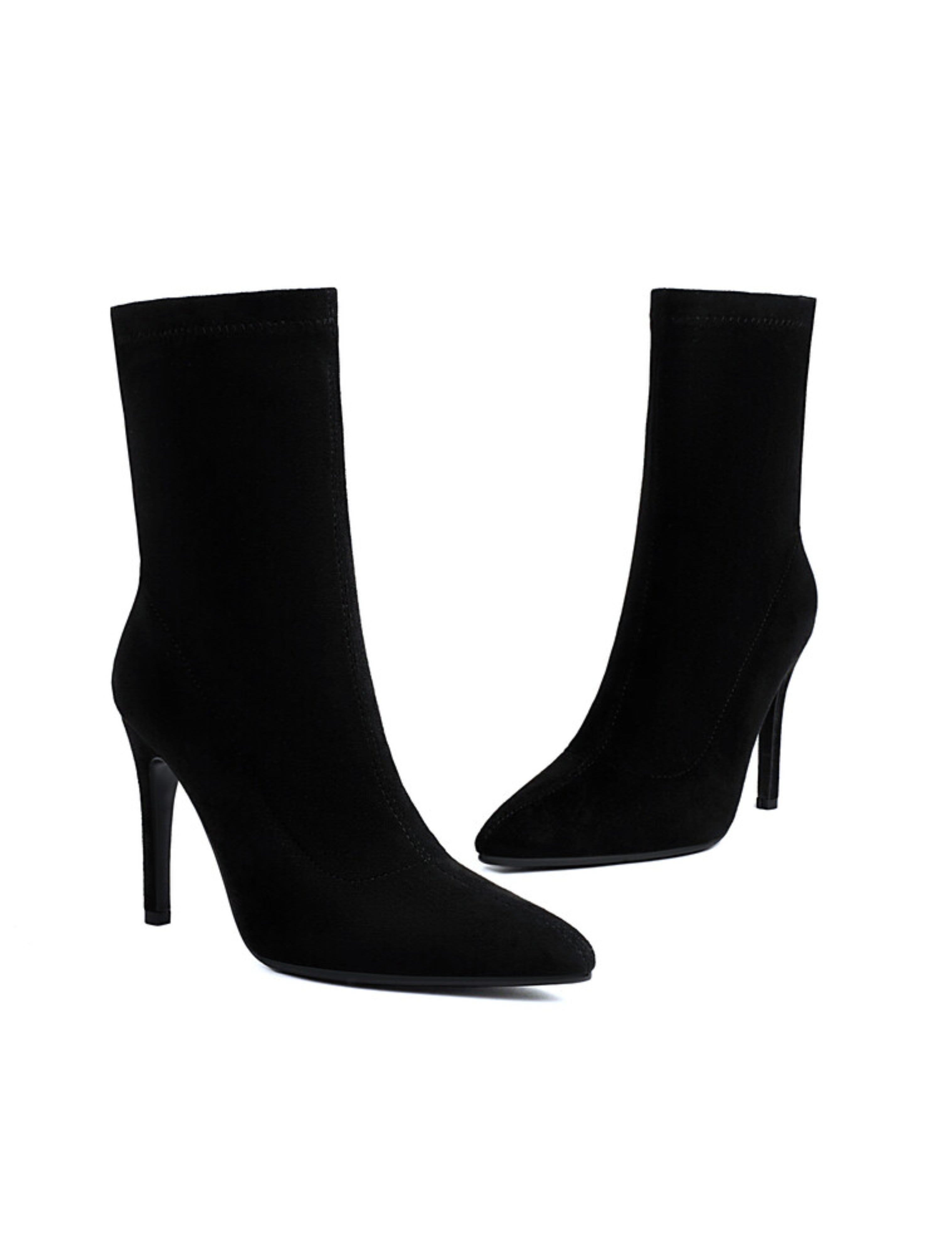Black Pointed Toe Women's Ankle Sock Boots with Heels