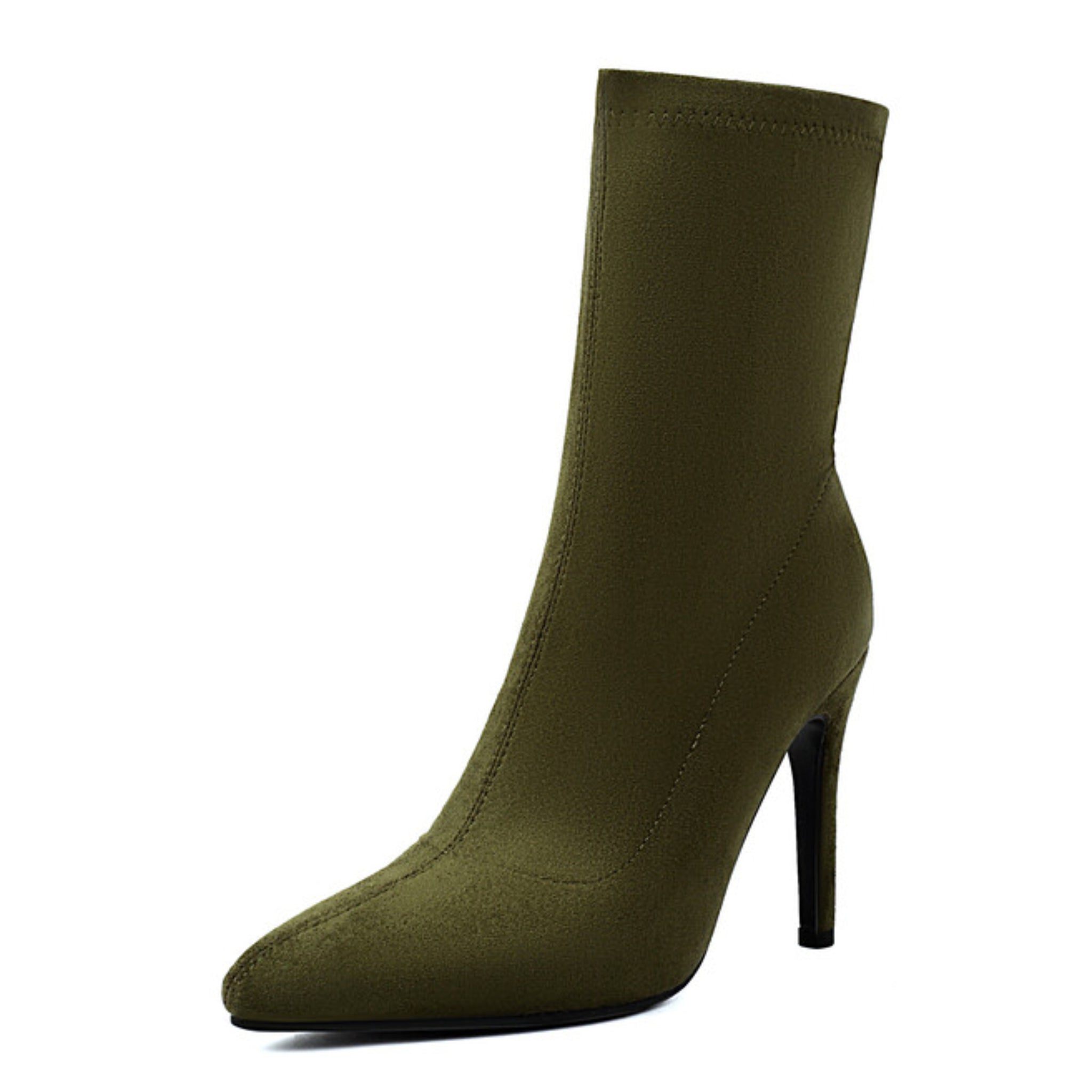 Fashion Olive Green Stiletto Ankle Boots for Women