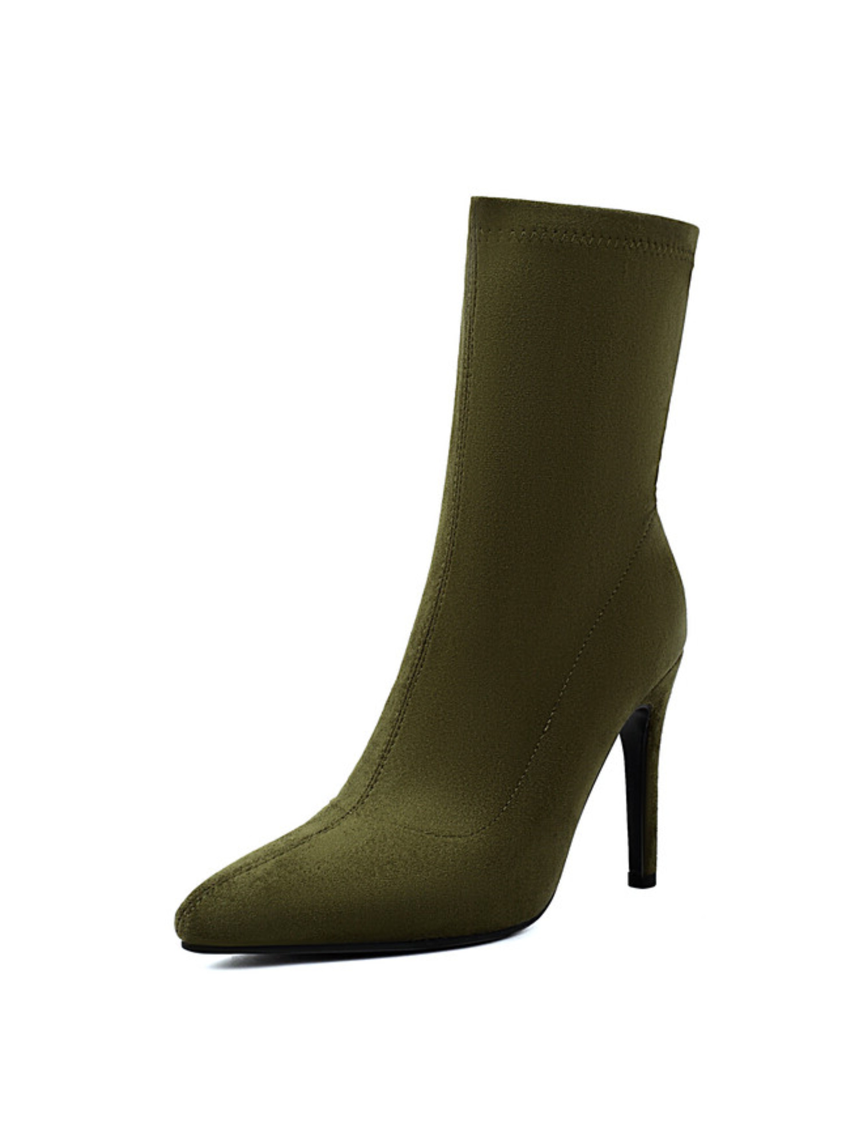 Fashion Olive Green Stiletto Ankle Boots for Women