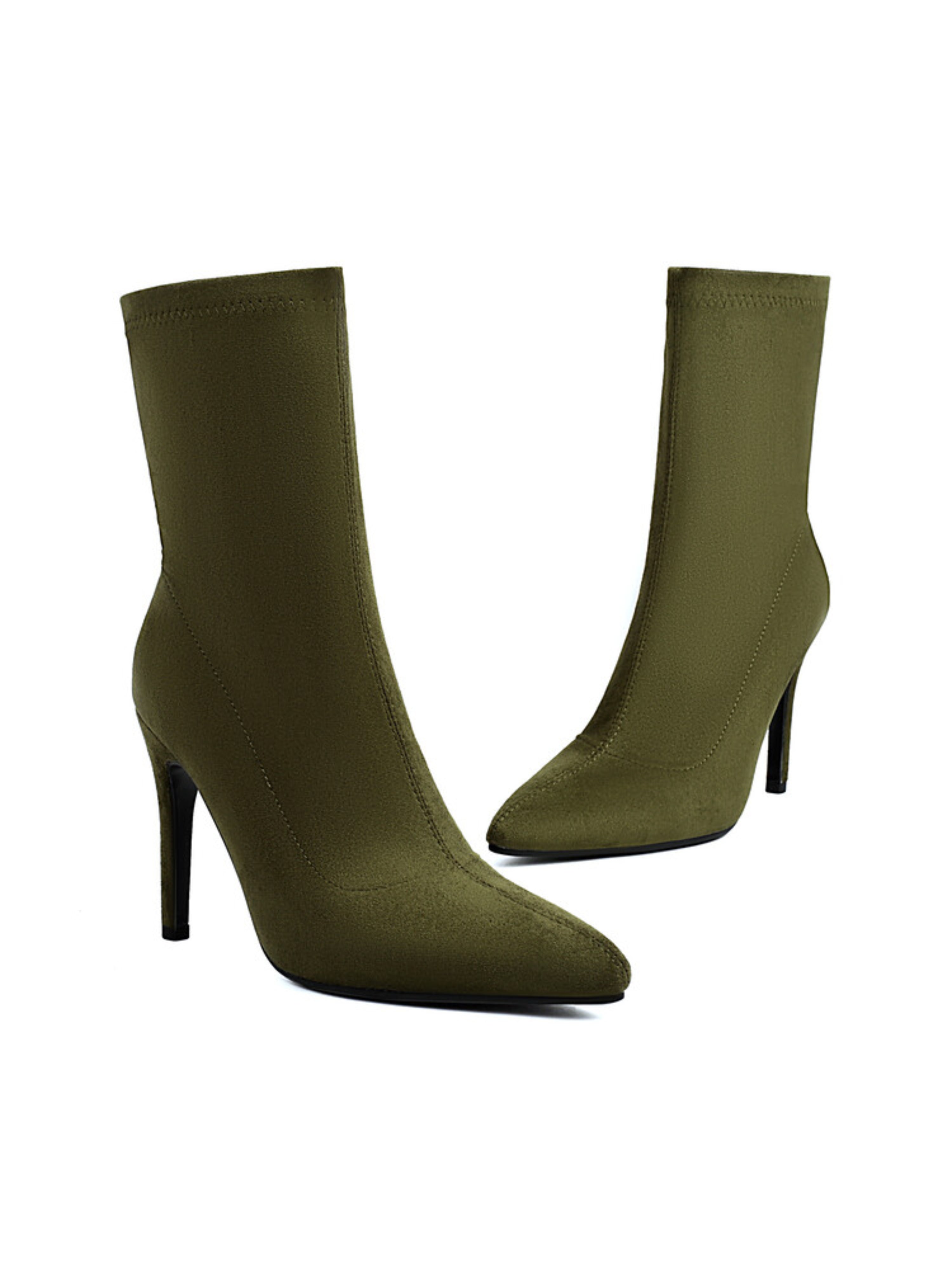 Fashion Olive Green Stiletto Ankle Boots for Women