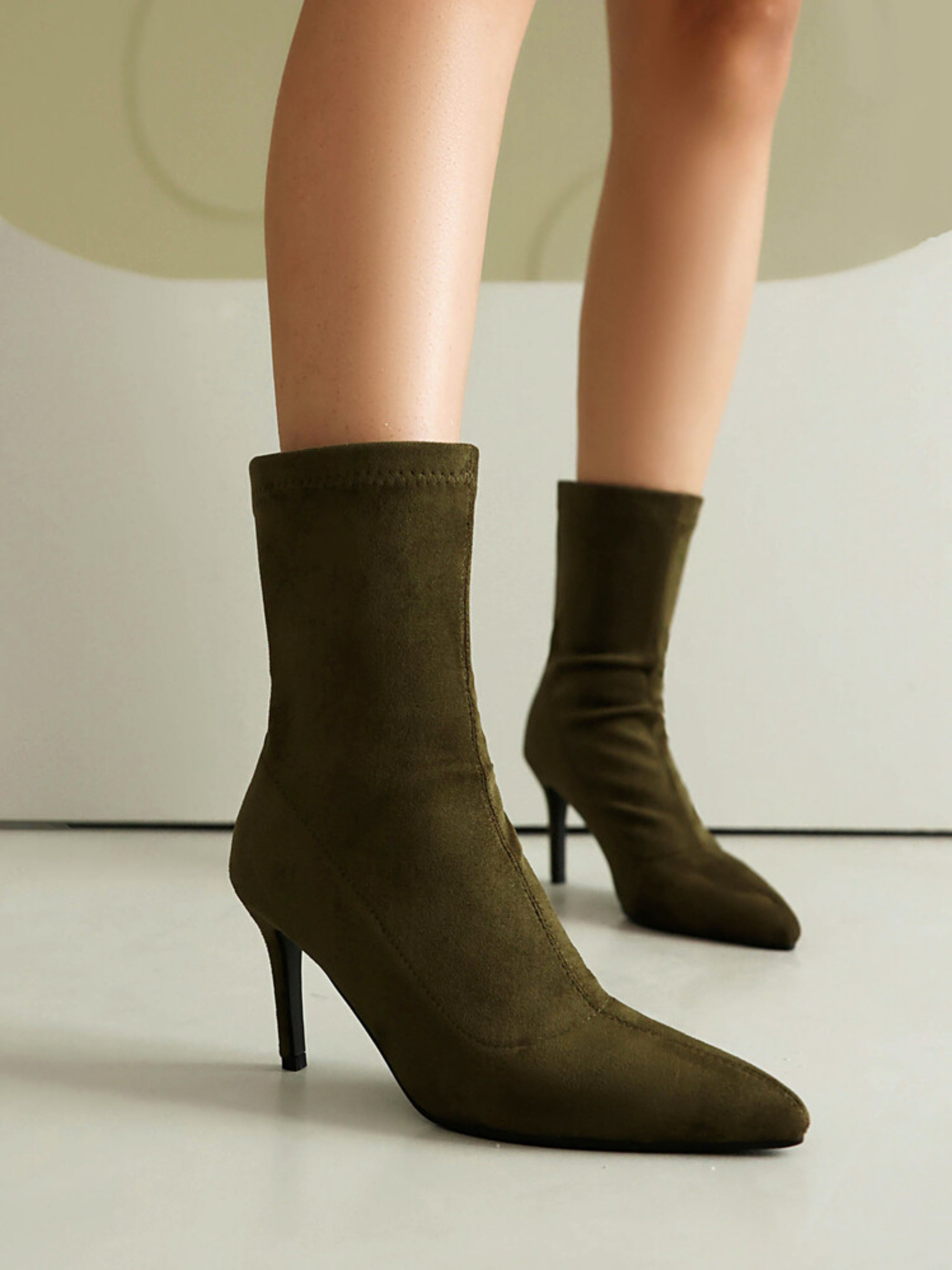 Fashion Olive Green Stiletto Ankle Boots for Women