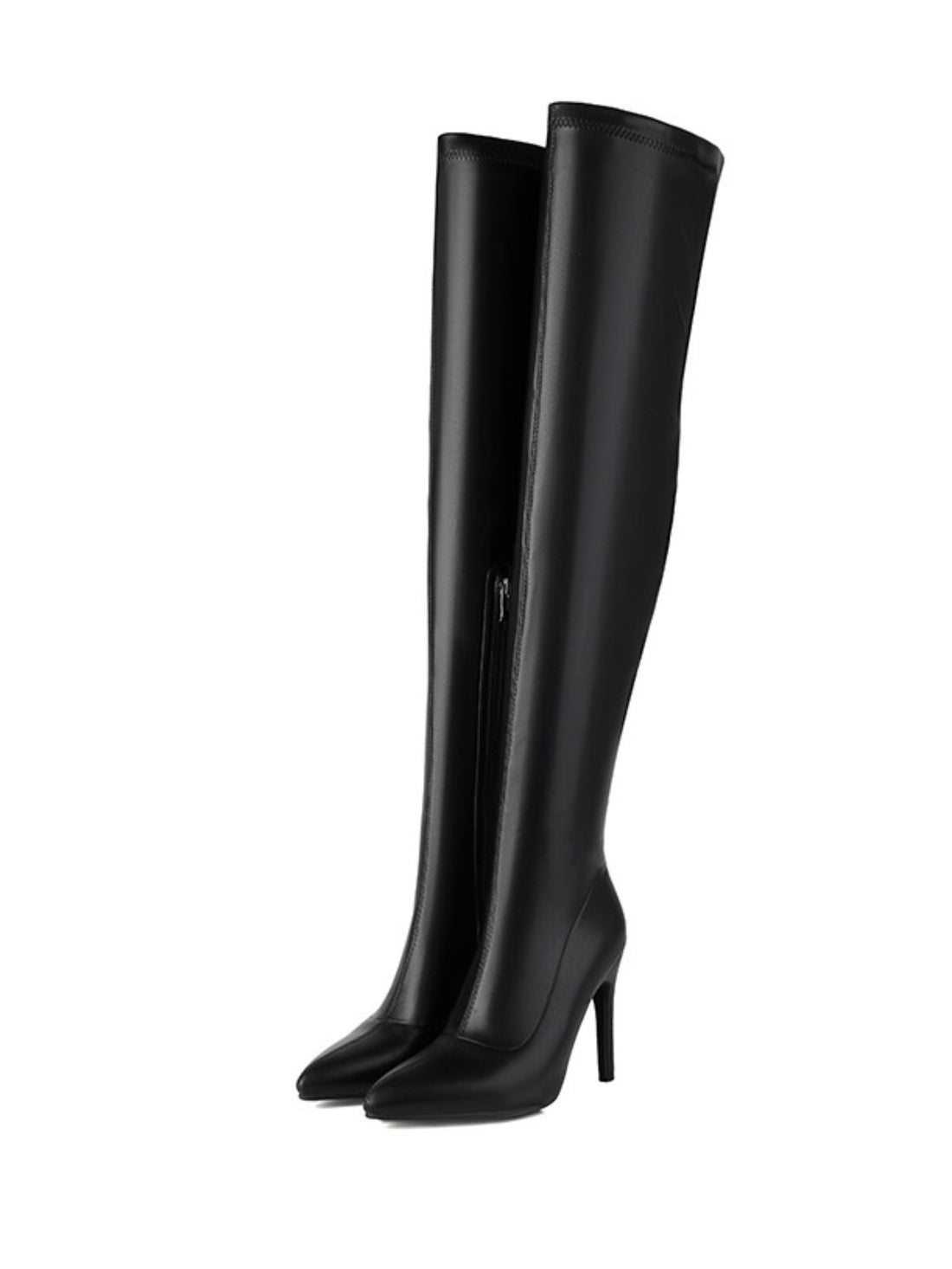 Black Stiletto High Heels Thigh High Boots Pointed Toe