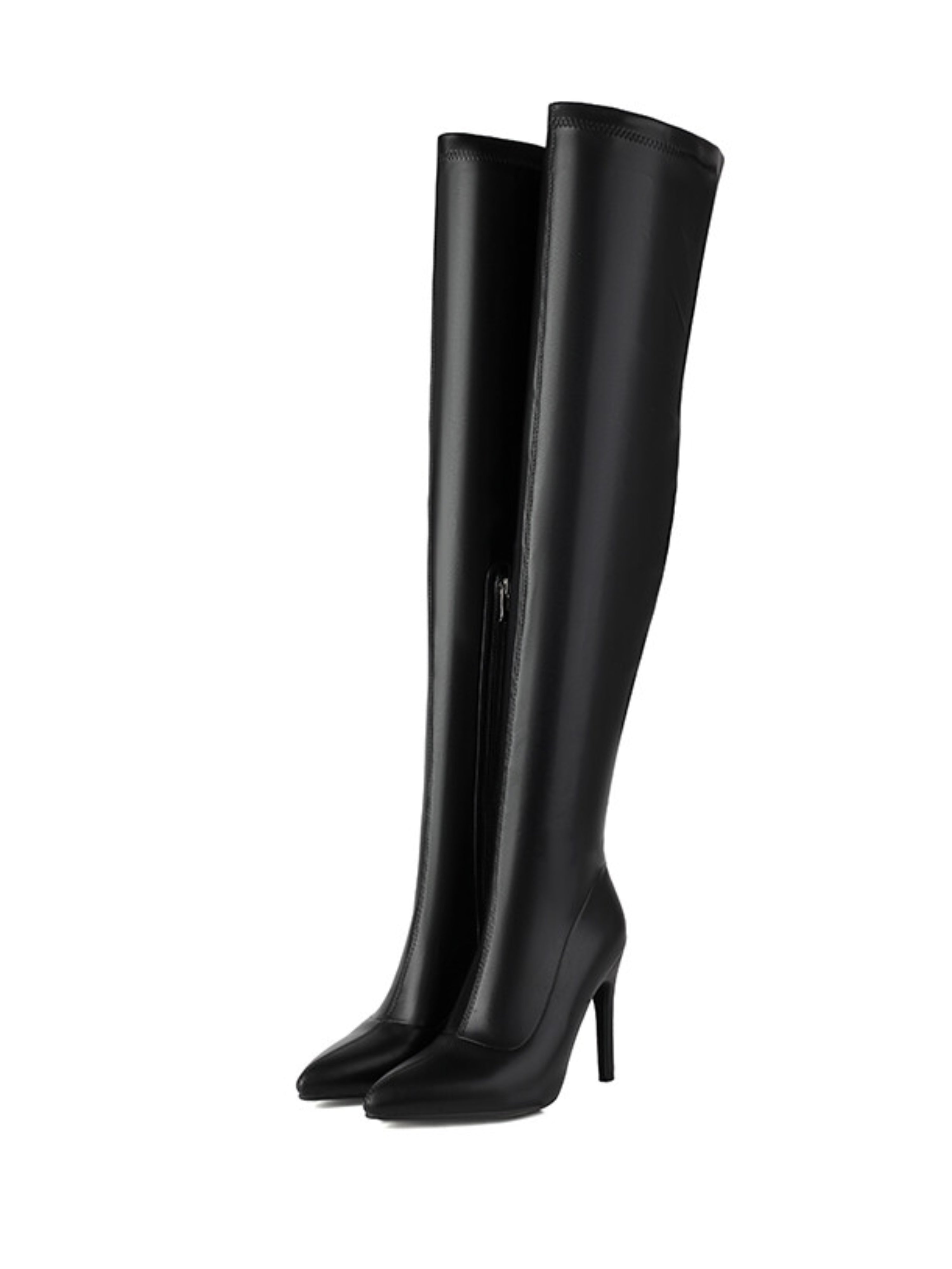 Black Stiletto High Heels Thigh High Boots Pointed Toe