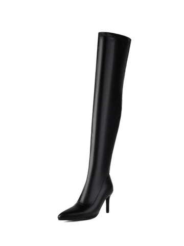 Black Stiletto High Heels Thigh High Boots Pointed Toe