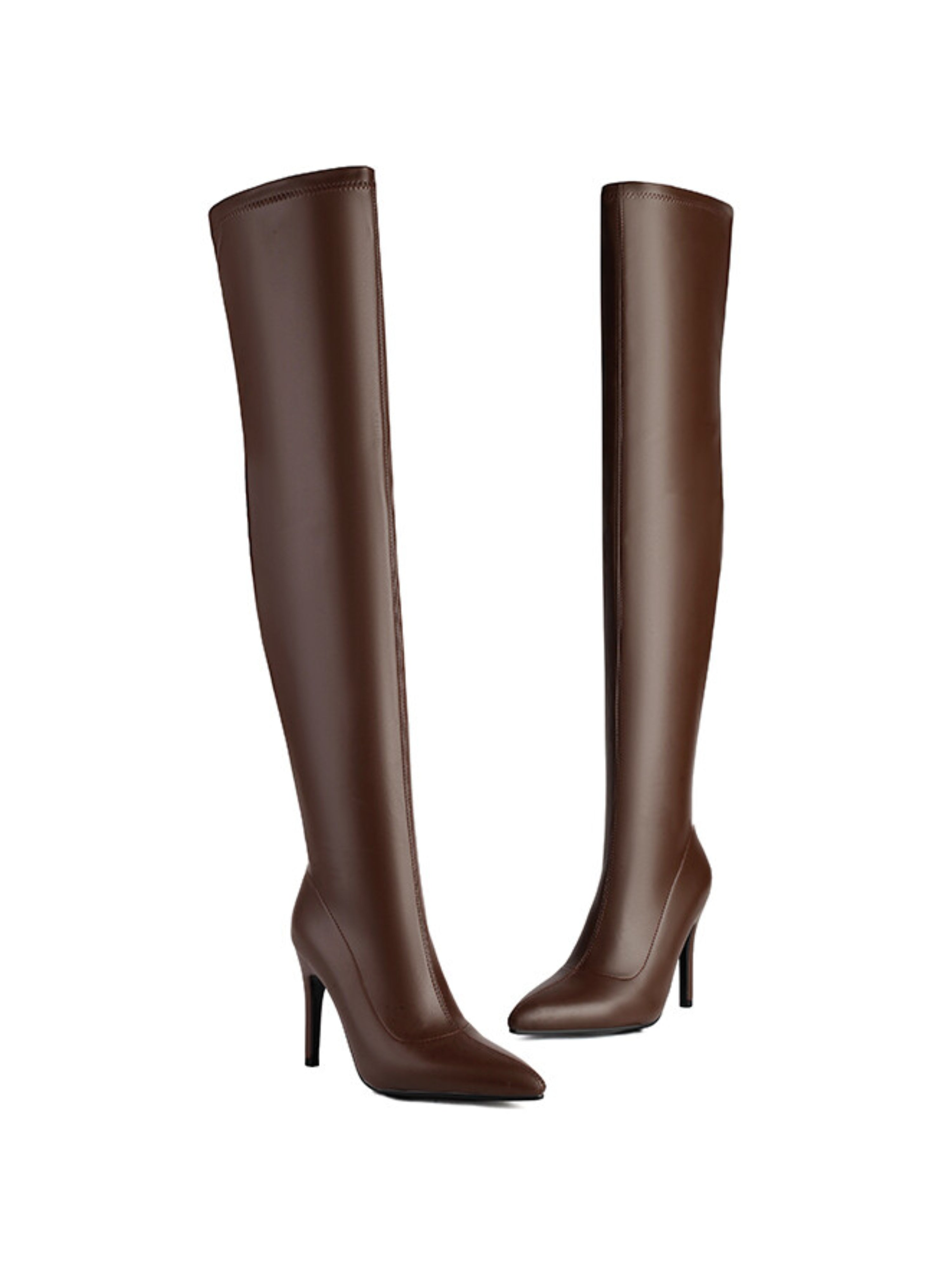 Brown Pointed Toe Heeled Over-The-Knee Fashion Boots for Women