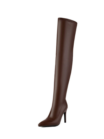 Brown Pointed Toe Heeled Over-The-Knee Fashion Boots for Women