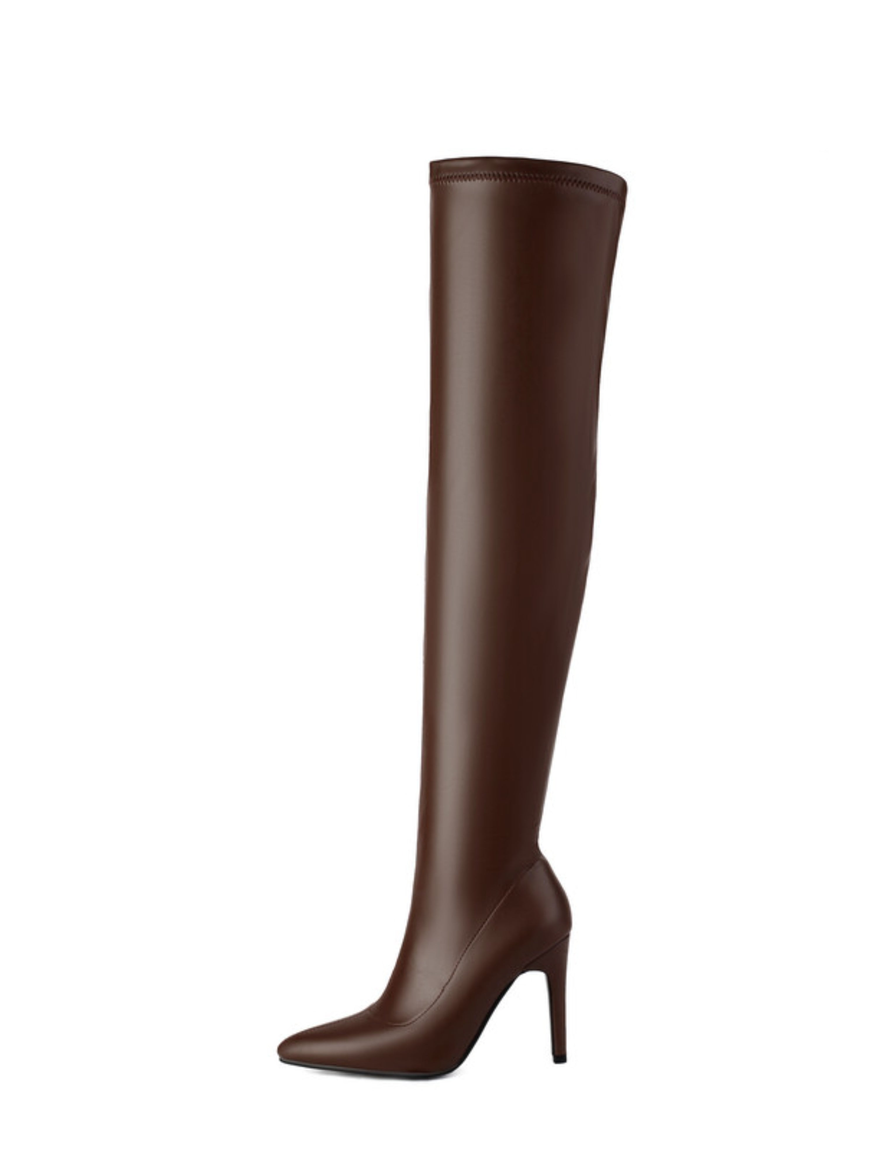 Brown Pointed Toe Heeled Over-The-Knee Fashion Boots for Women