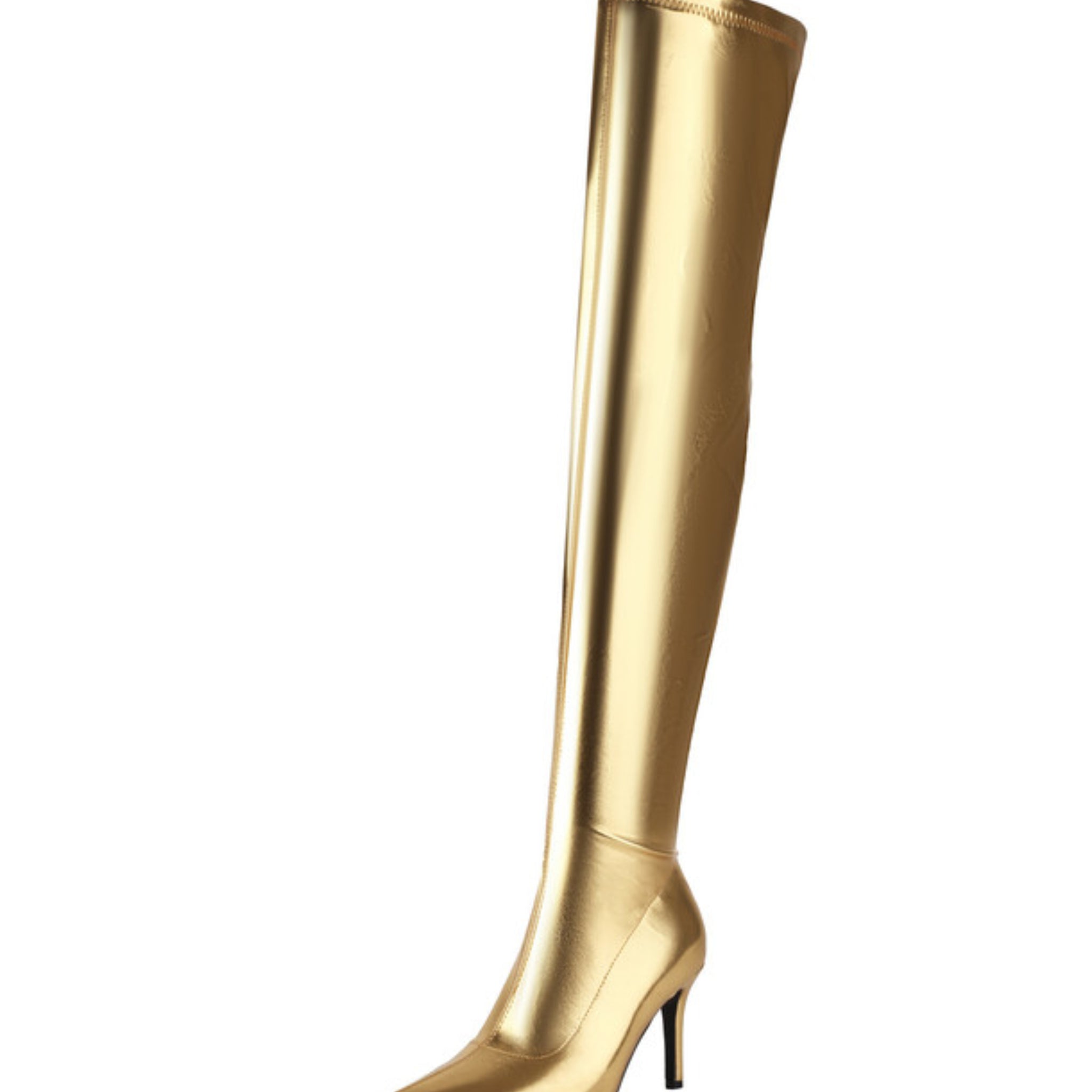 Gold Pointed Toe Over-The-Knee Boots Women Stiletto Heels
