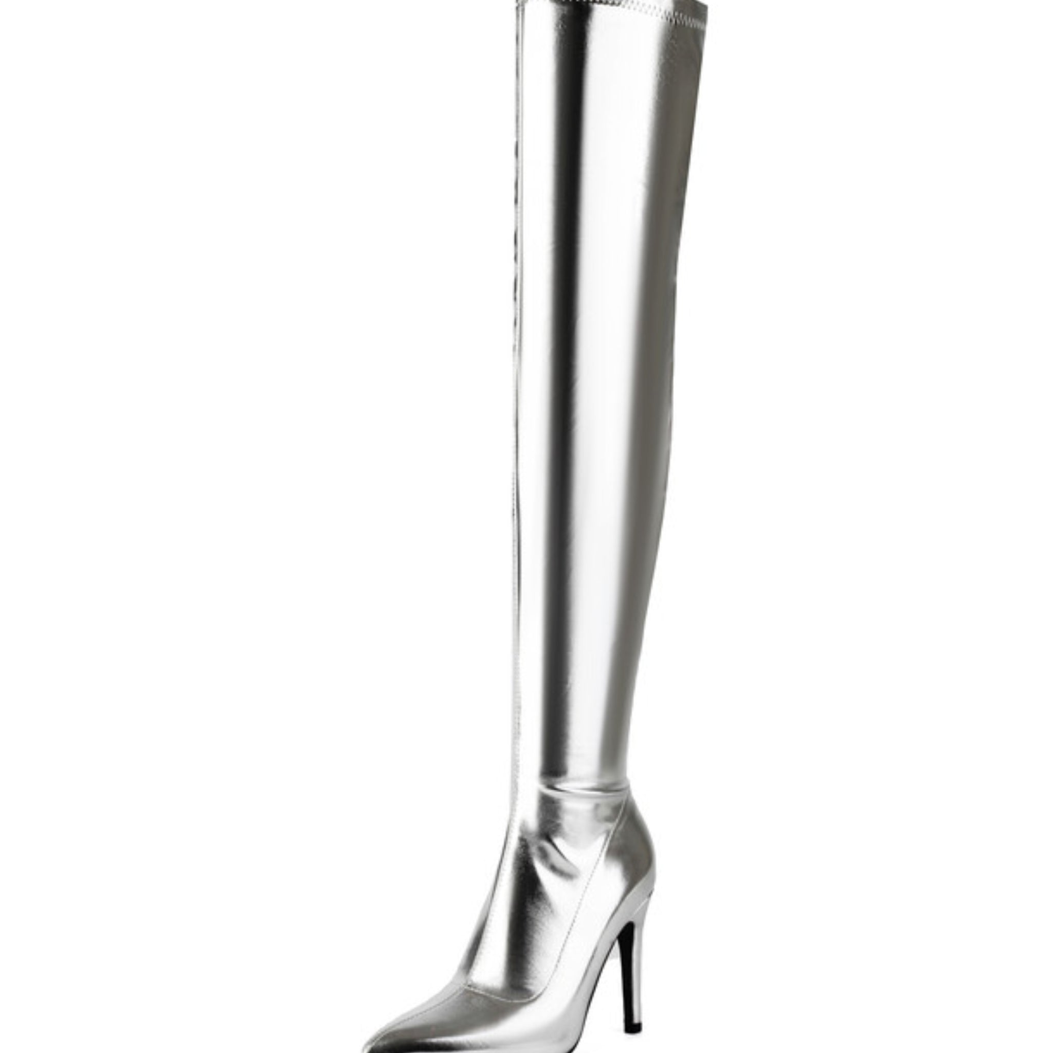 Silver Stiletto Ladies Thigh High Boots with High Heels