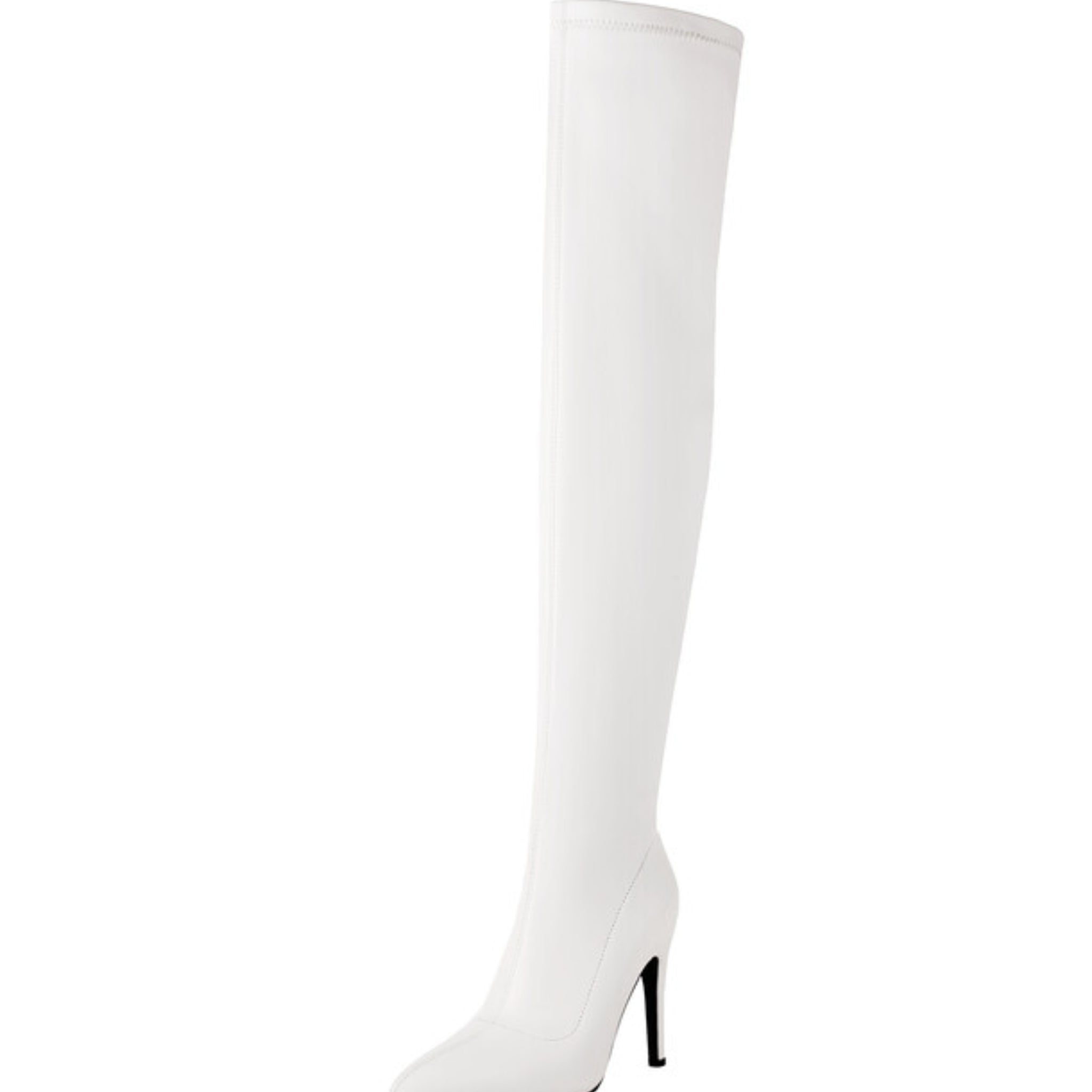 White Faux Leather Women's Thigh High Pointed Toe Boots
