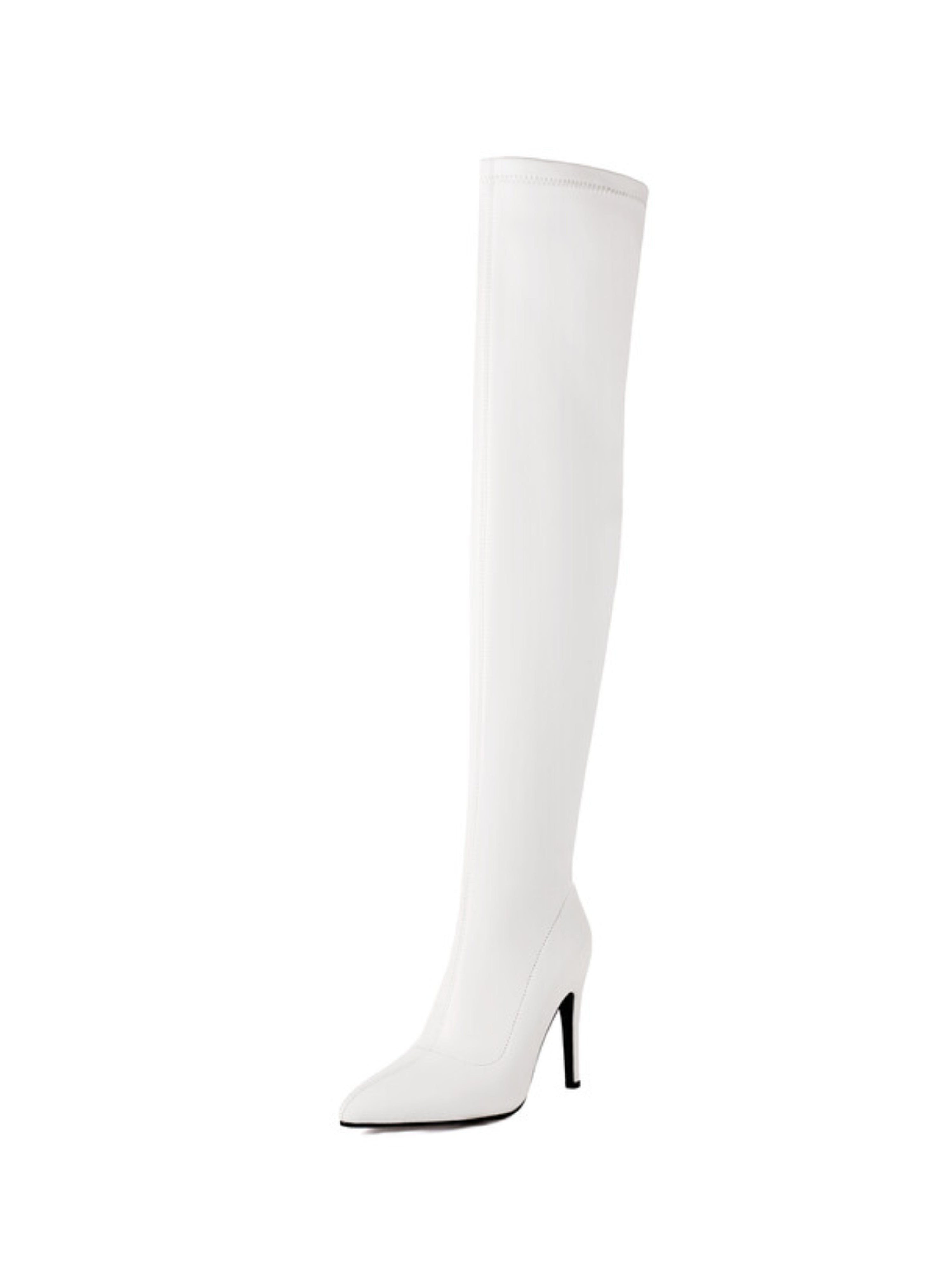 White Faux Leather Women's Thigh High Pointed Toe Boots