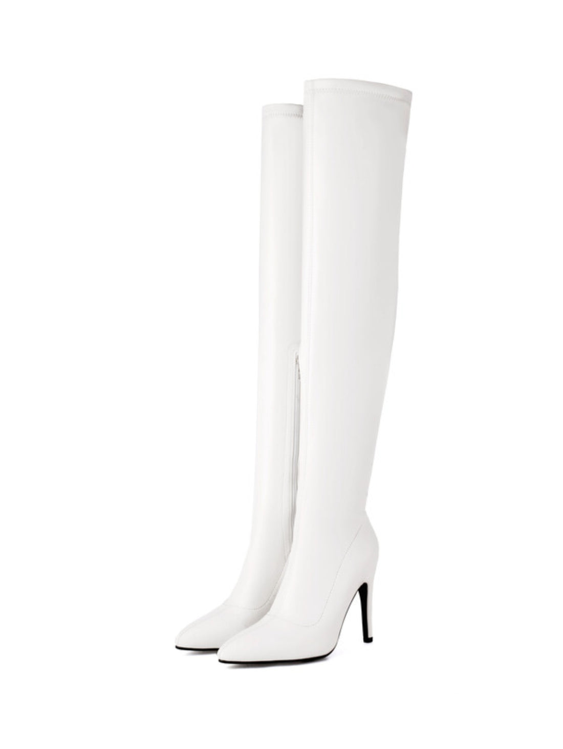 White Faux Leather Women's Thigh High Pointed Toe Boots
