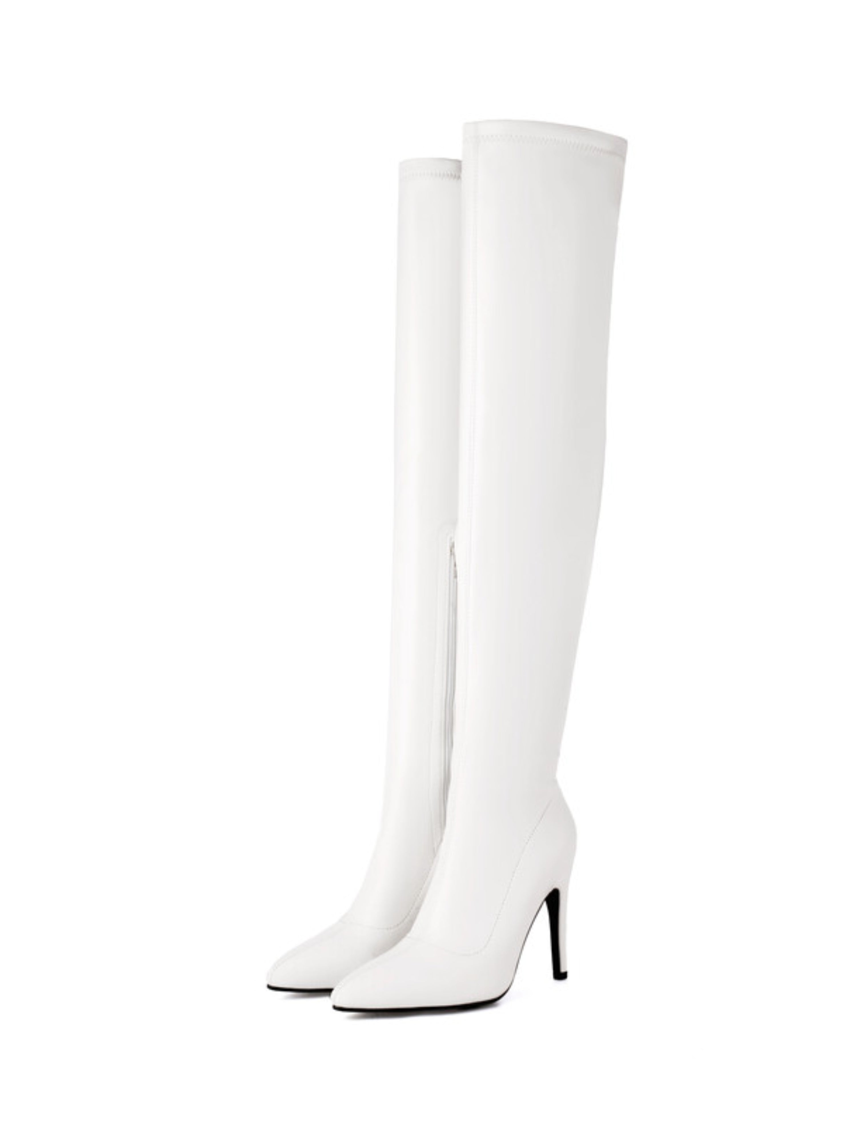 White Faux Leather Women's Thigh High Pointed Toe Boots