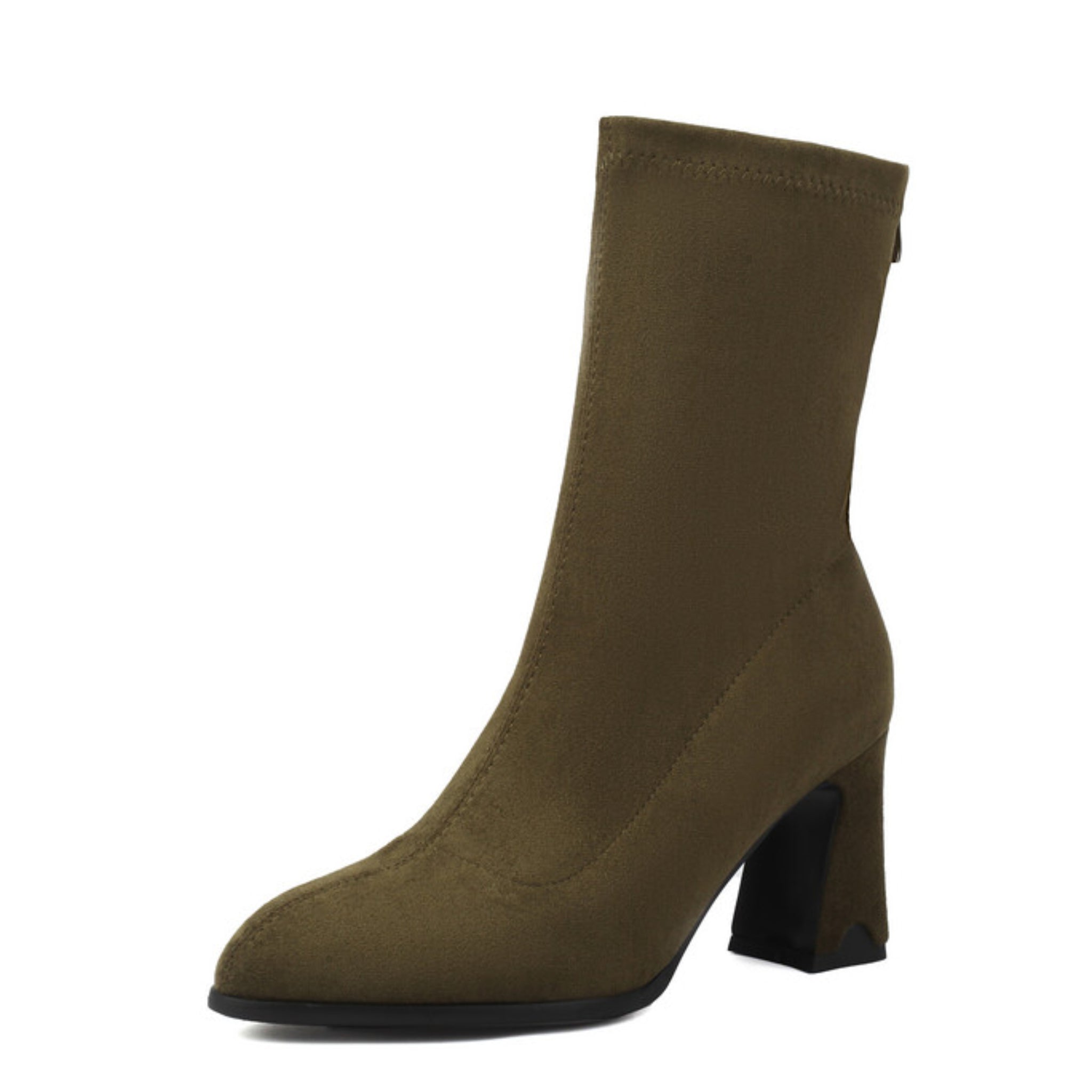 Olive Green Faux Suede Women's Short Booties