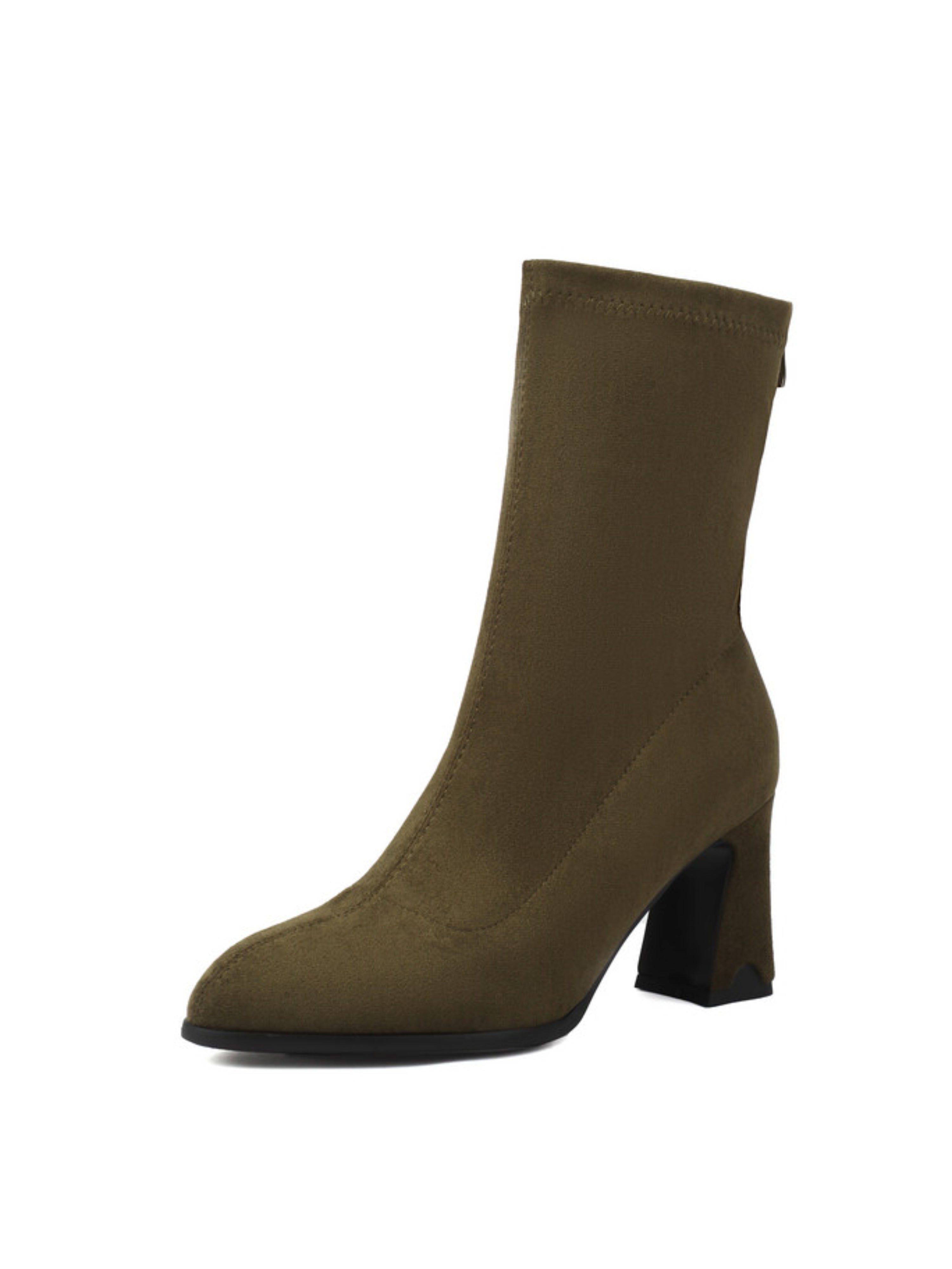Olive Green Faux Suede Women's Short Booties