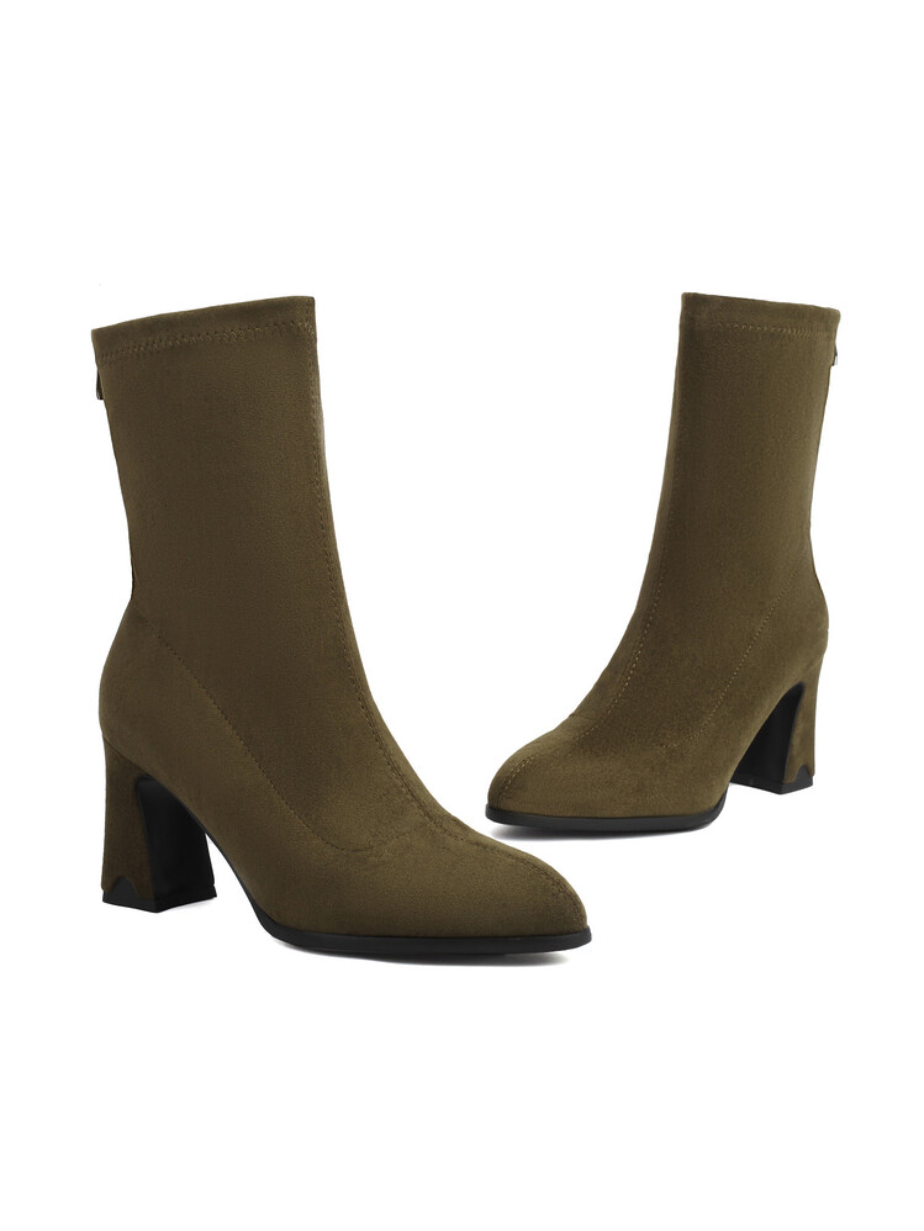 Olive Green Faux Suede Women's Short Booties