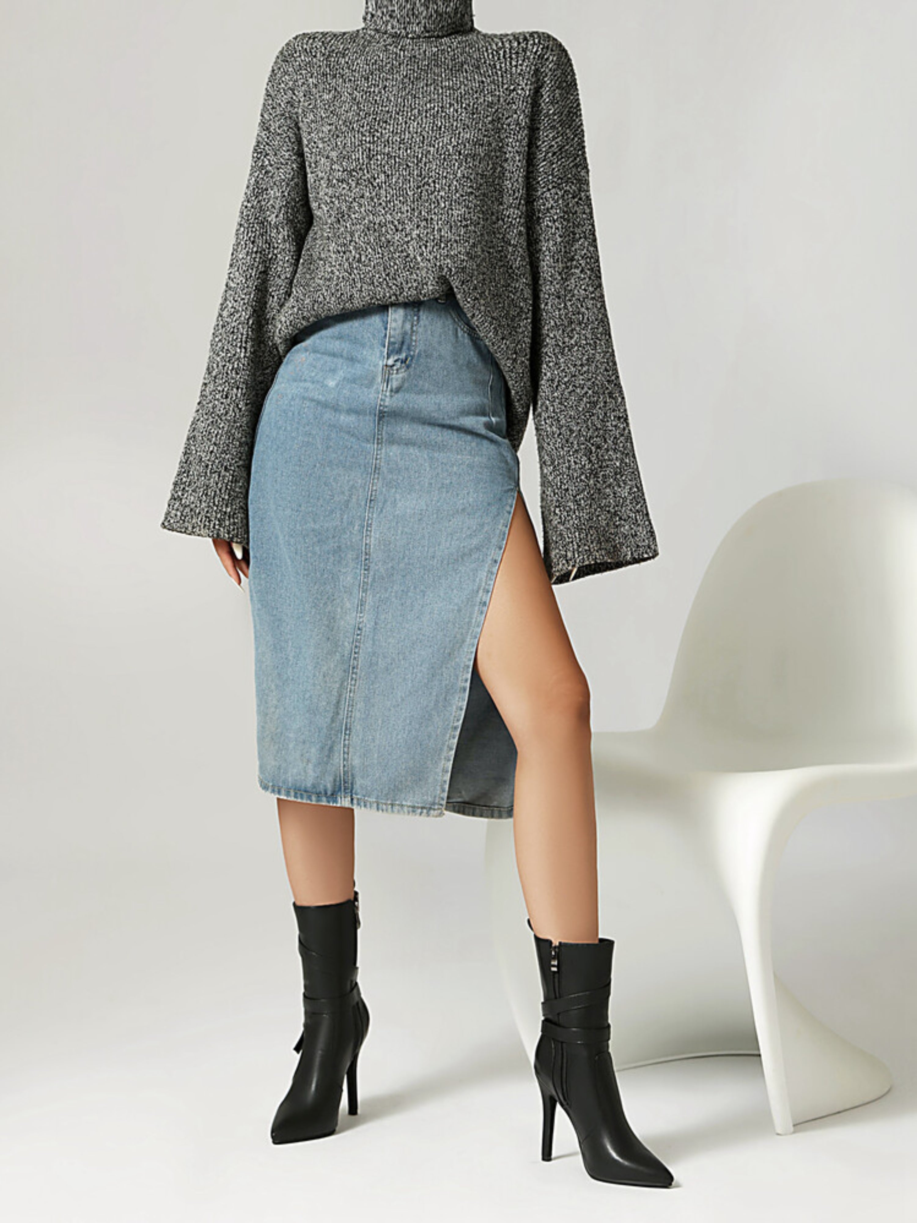 Black Double Buckle Women's Booties with Heels