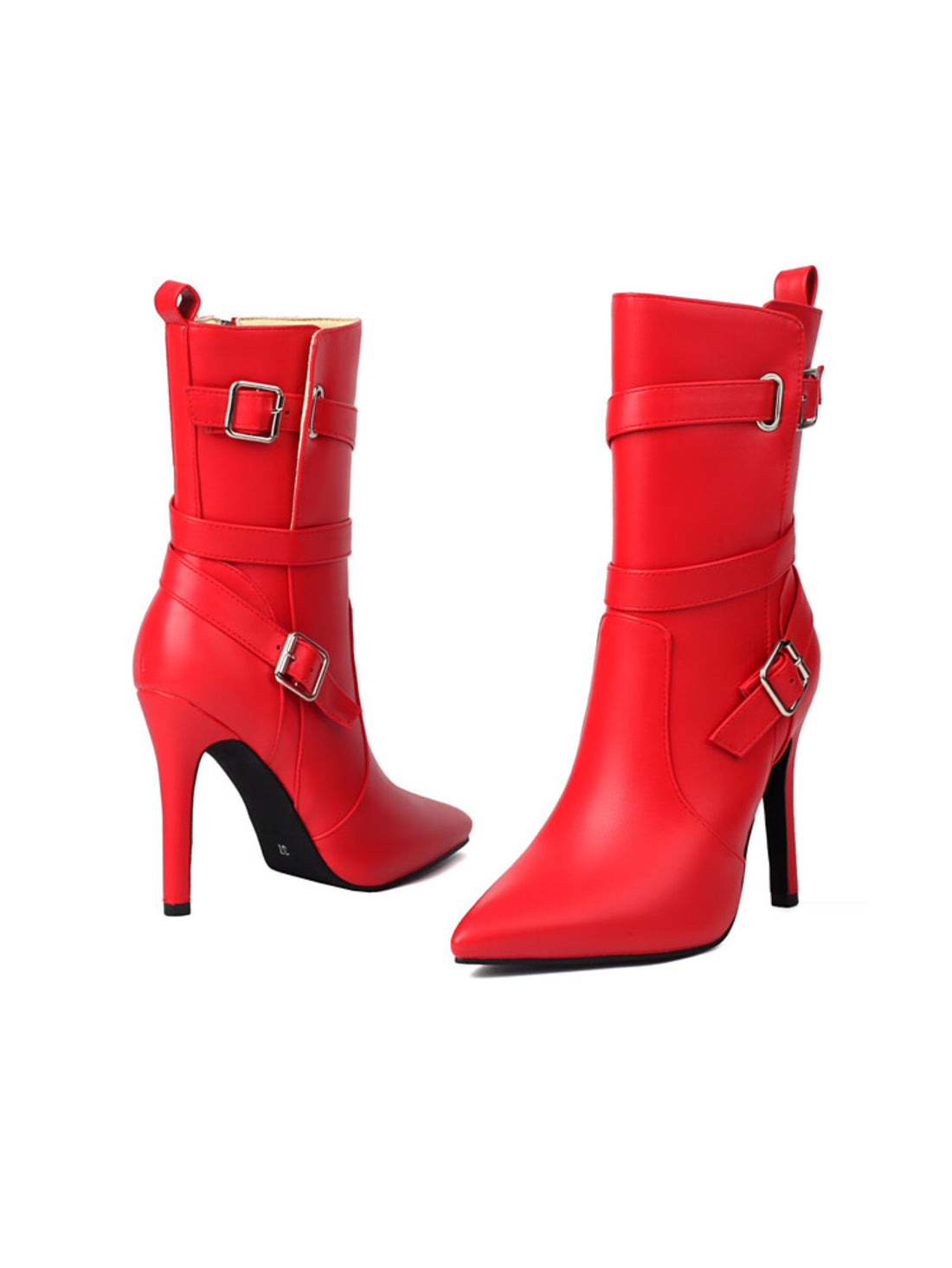 Red Pointed Toe Heeled Ankle Boots Women
