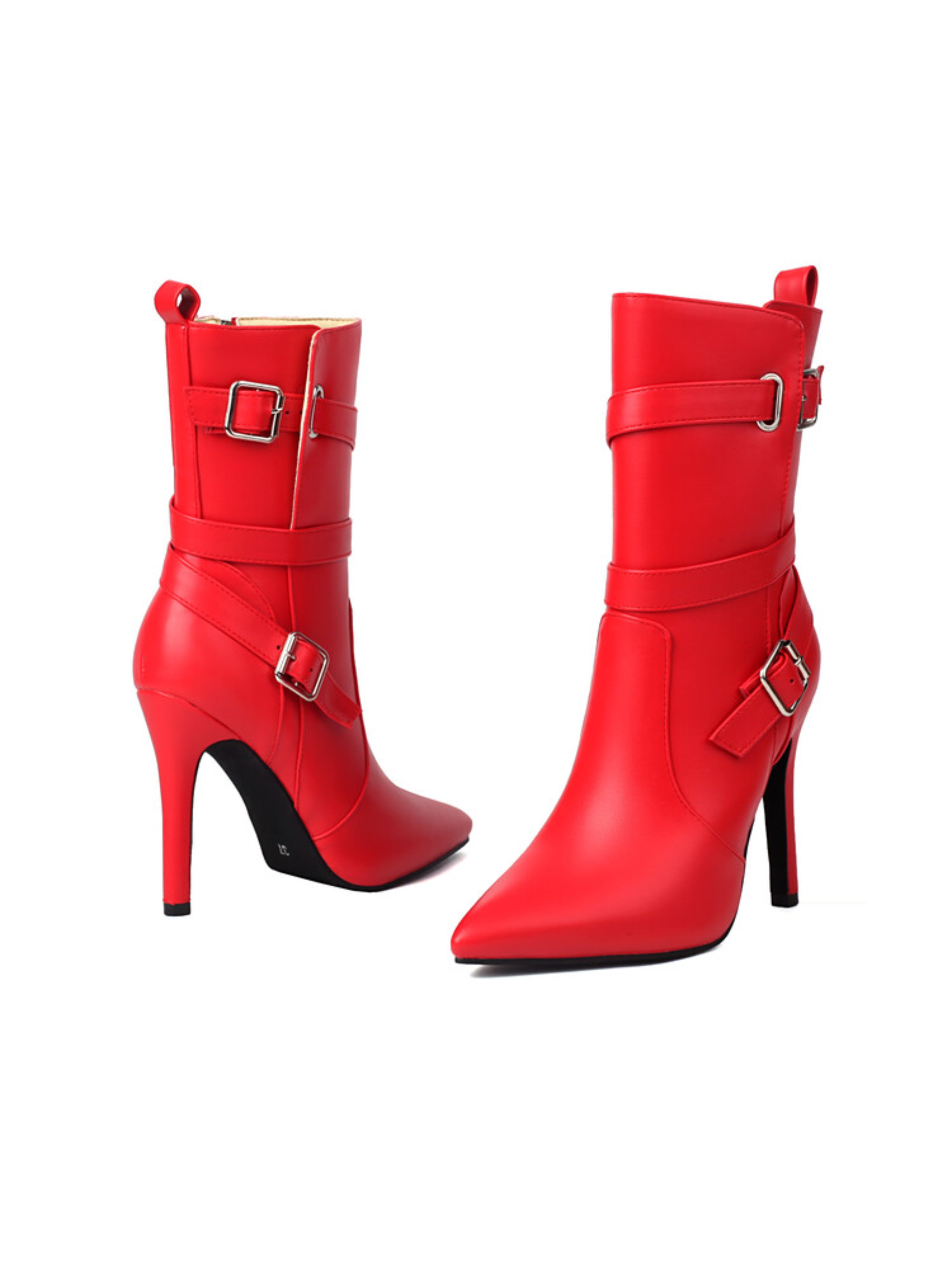 Red Pointed Toe Heeled Ankle Boots Women