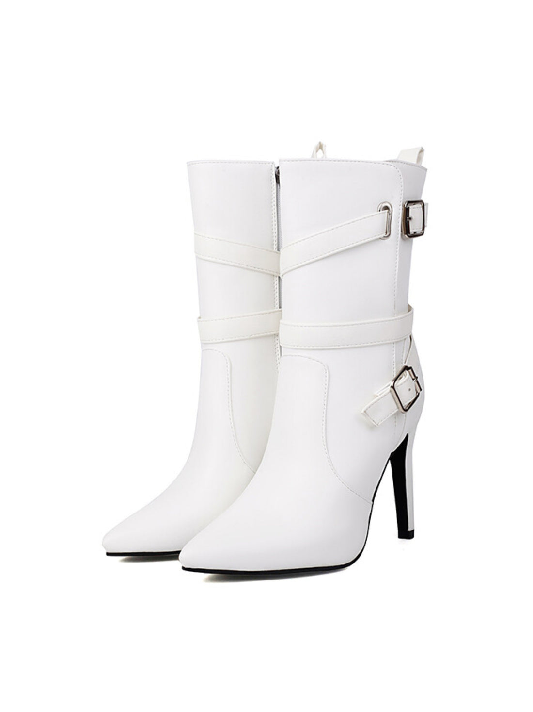 White Faux Leather Ankle Boots for Women