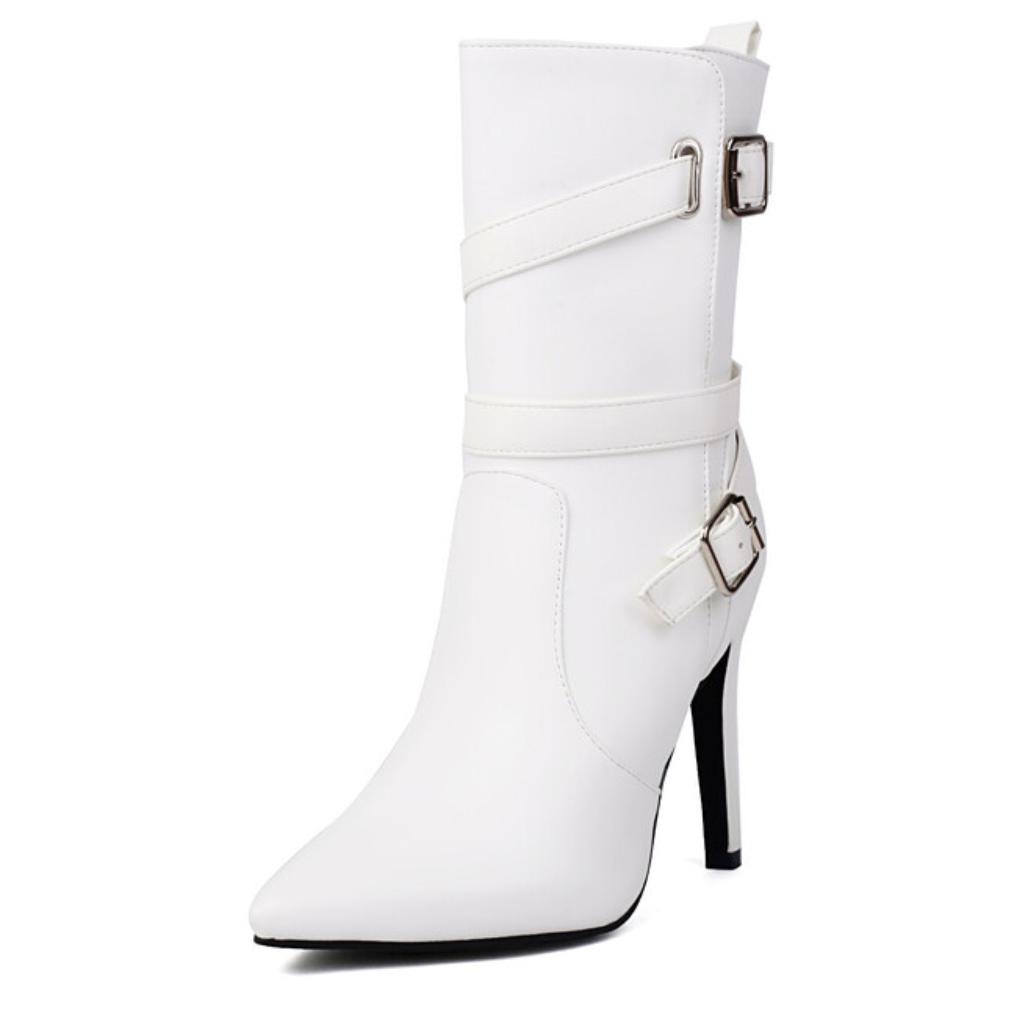White Faux Leather Ankle Boots for Women
