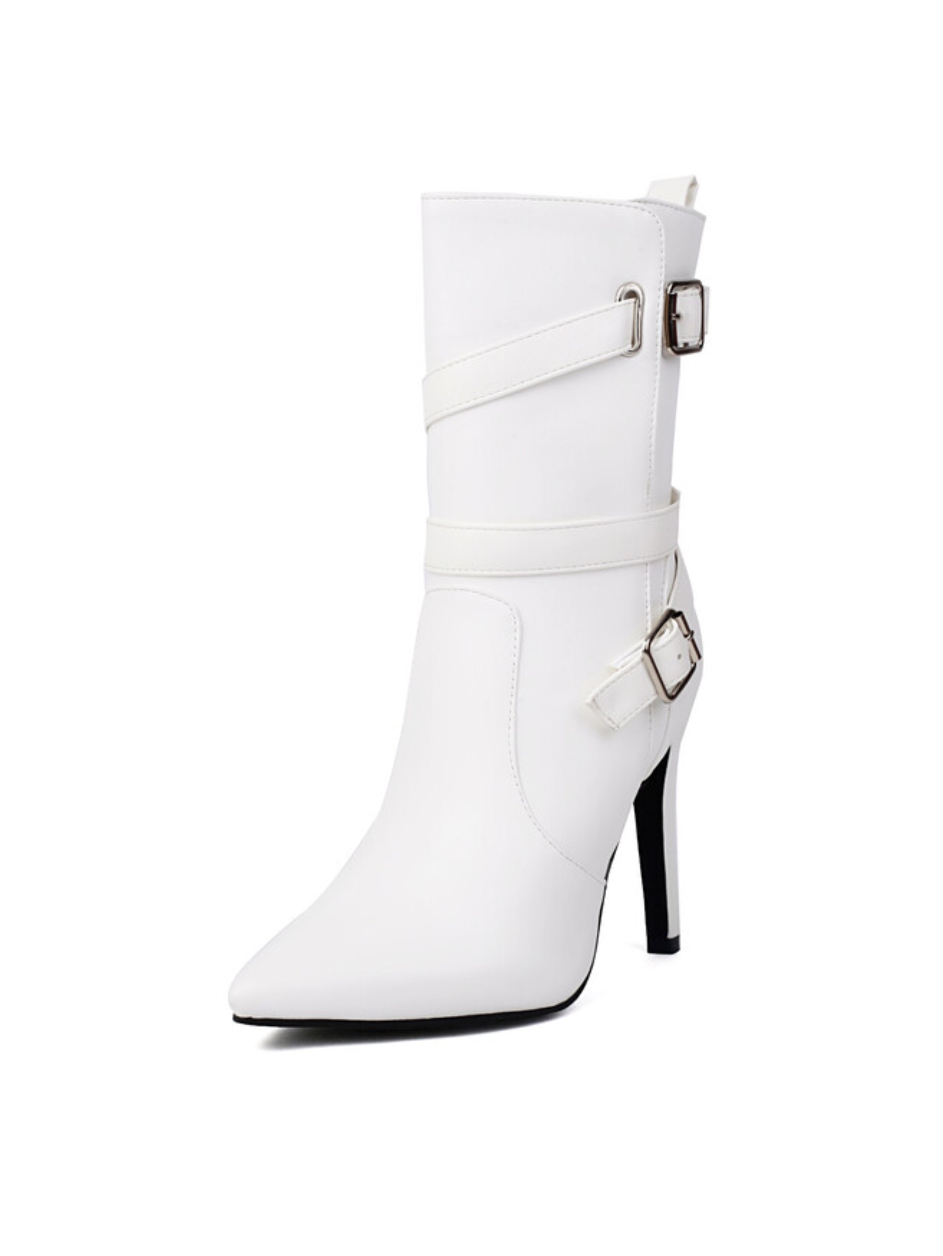 White Faux Leather Ankle Boots for Women