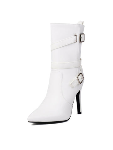 White Faux Leather Ankle Boots for Women