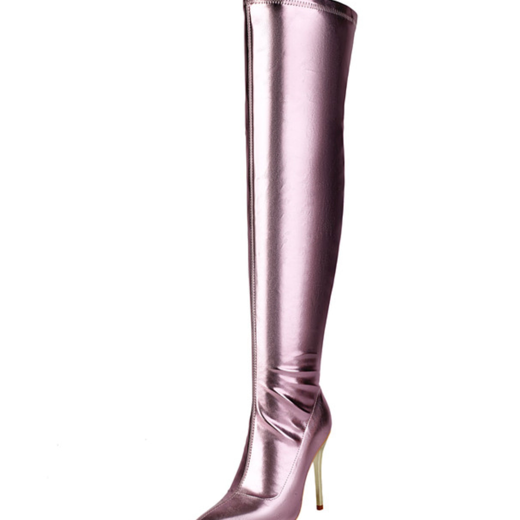 Pink Mirror Finish Thigh High Boots Women