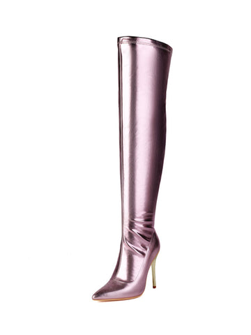 Pink Mirror Finish Thigh High Boots Women