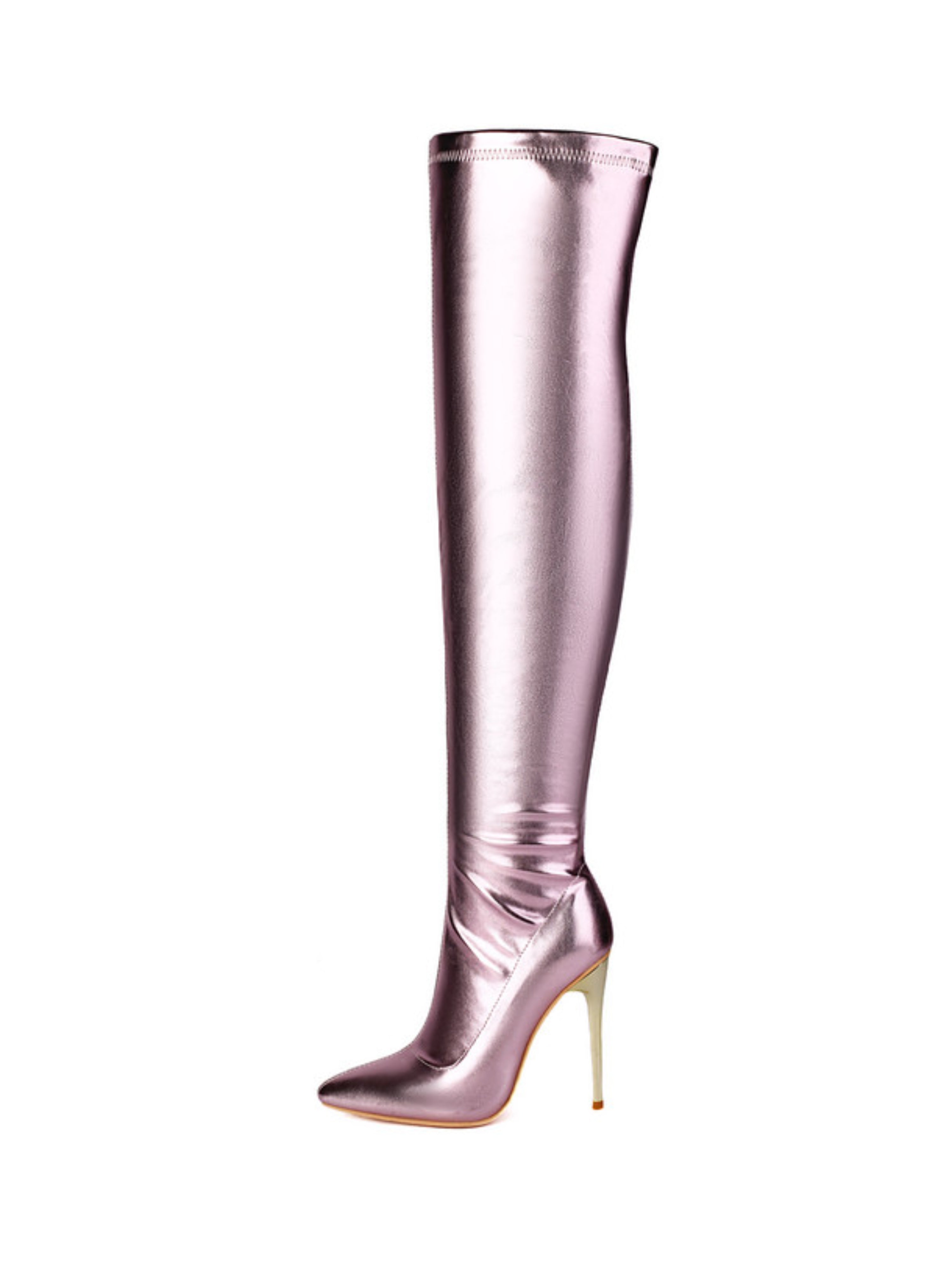 Pink Mirror Finish Thigh High Boots Women