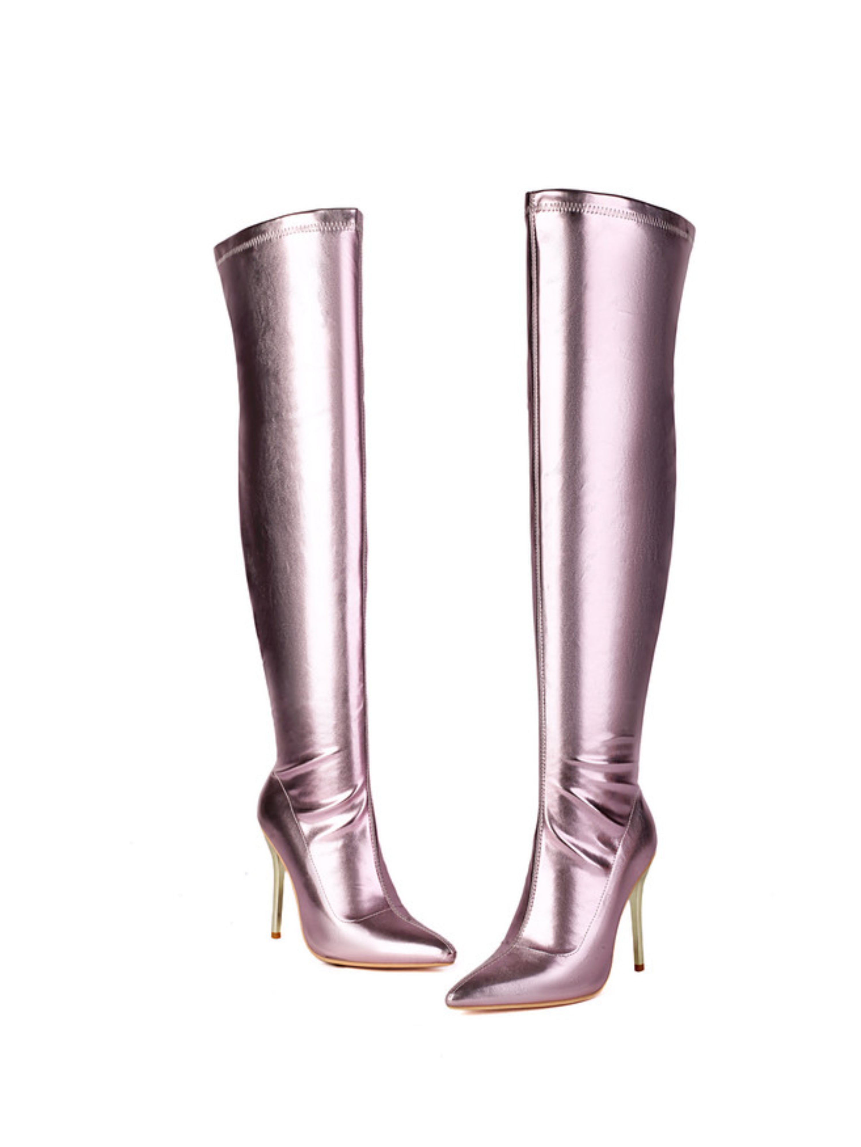 Pink Mirror Finish Thigh High Boots Women