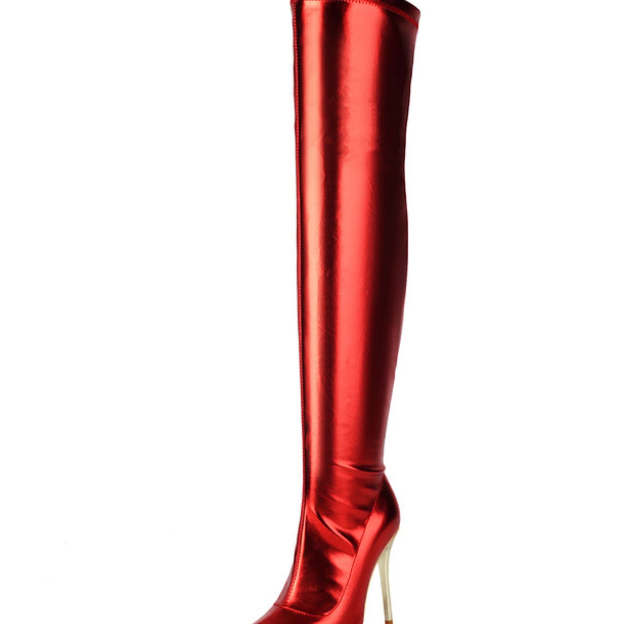 Red Slip-On High Heeled Womens's Over-The-Knee Boots