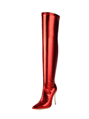 Red Slip-On High Heeled Womens's Over-The-Knee Boots