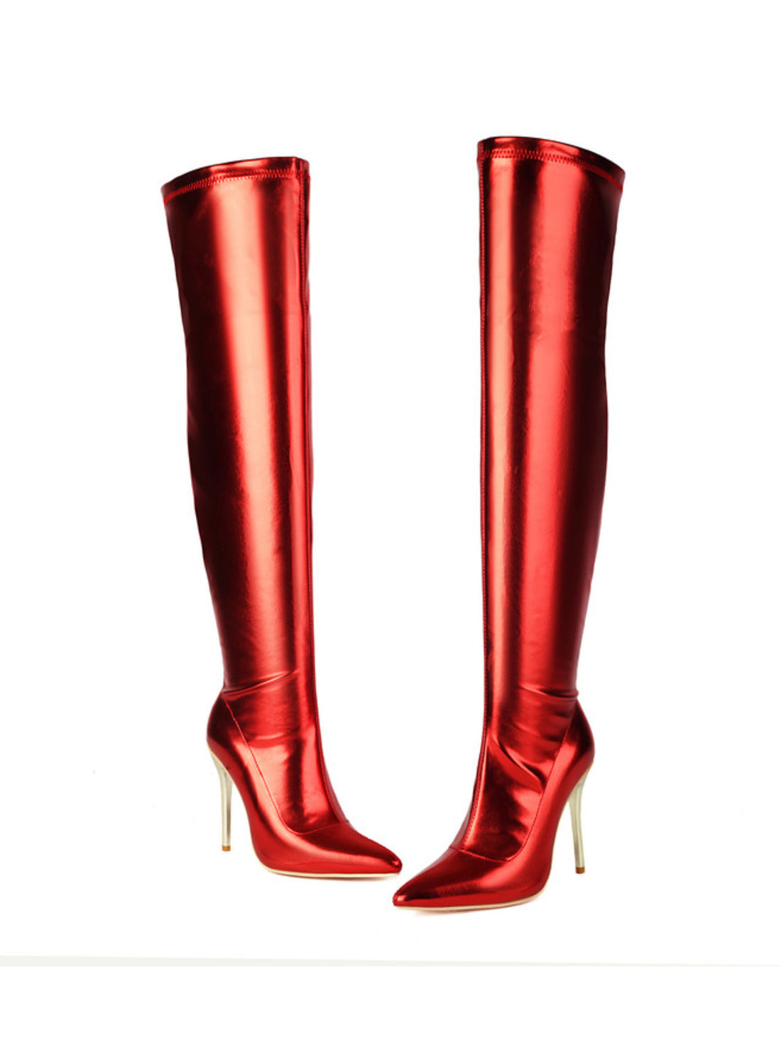 Red Slip-On High Heeled Womens's Over-The-Knee Boots