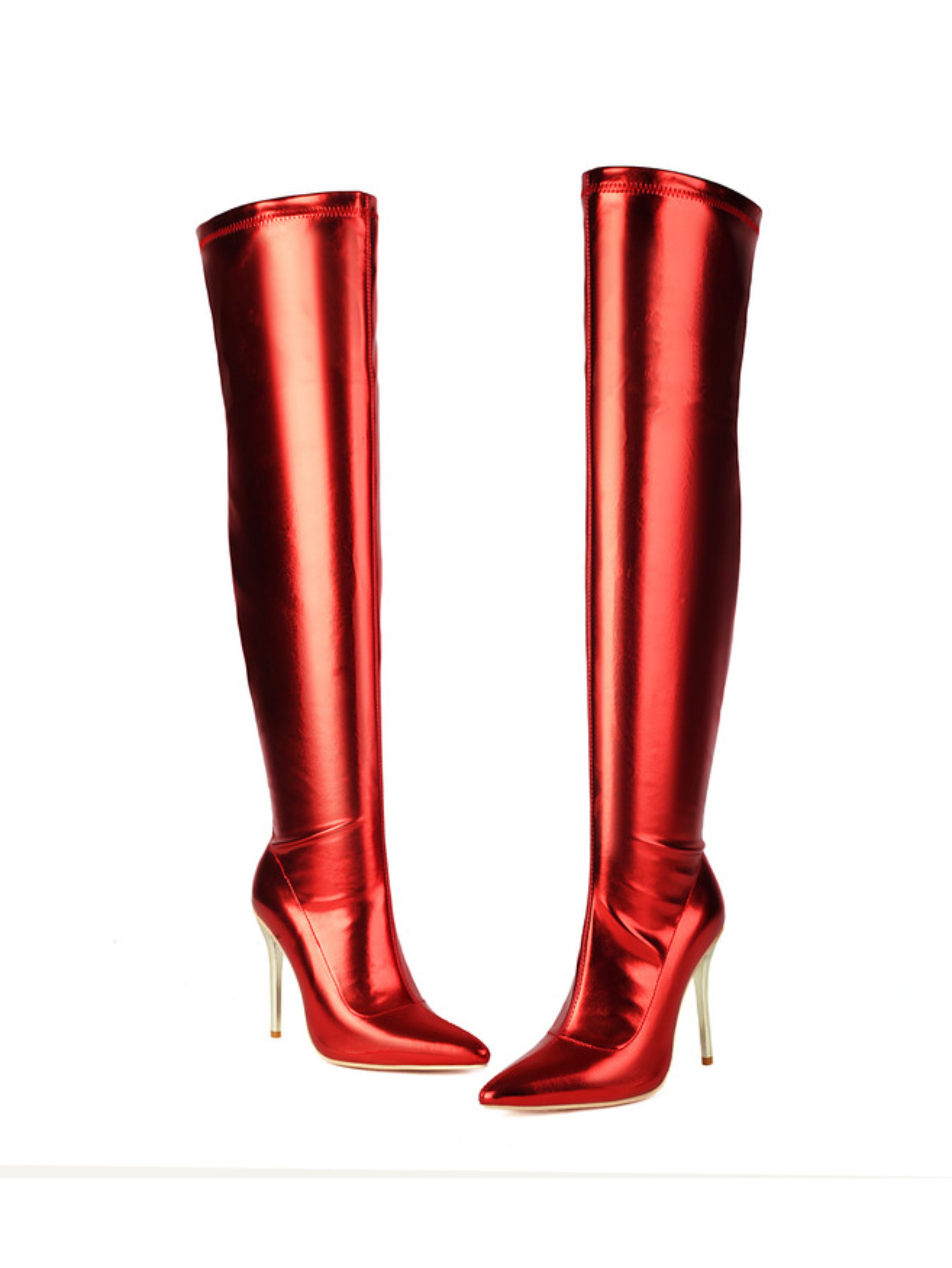 Red Slip-On High Heeled Womens's Over-The-Knee Boots