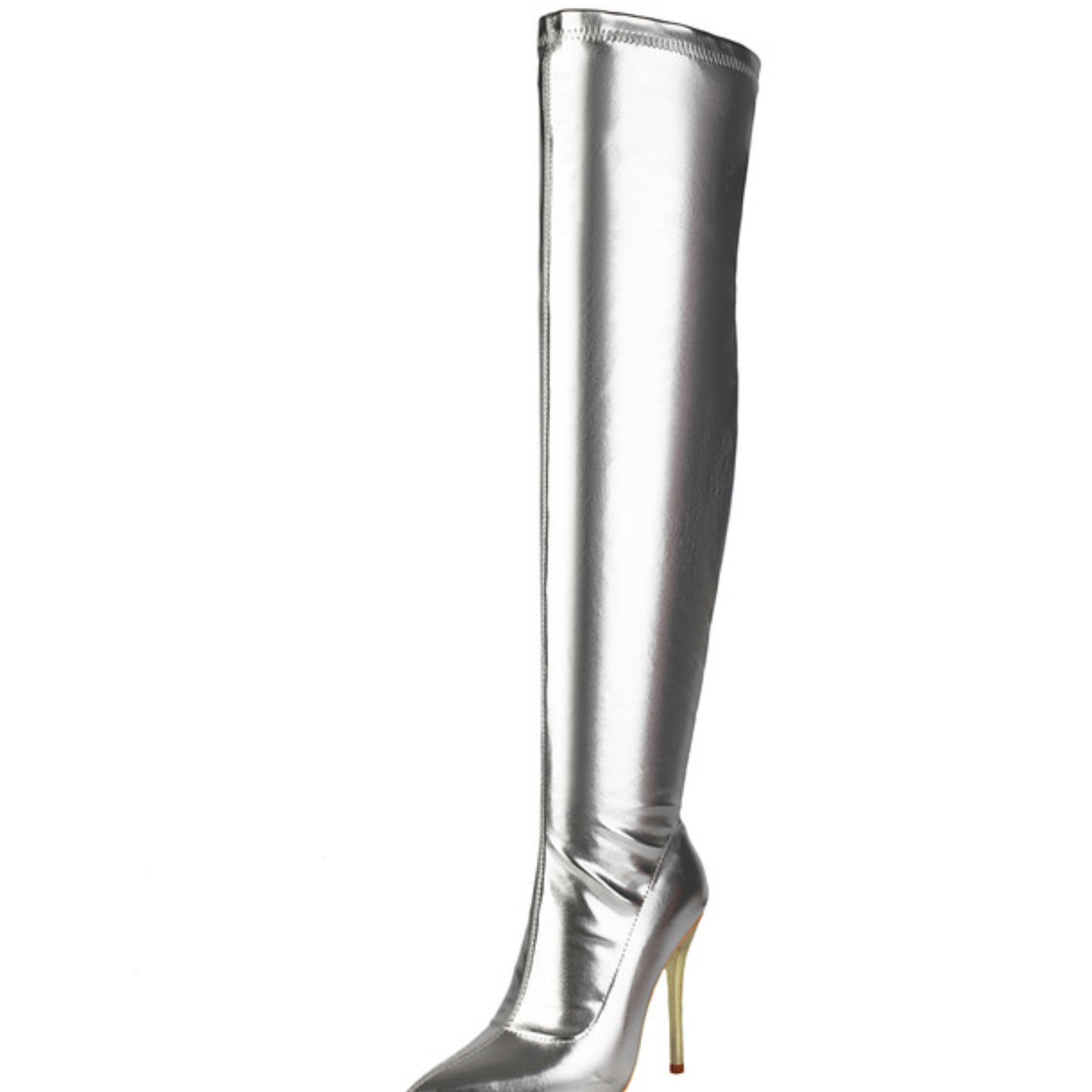 Silver Stilettos Over-The-Knee Boots with High Heels
