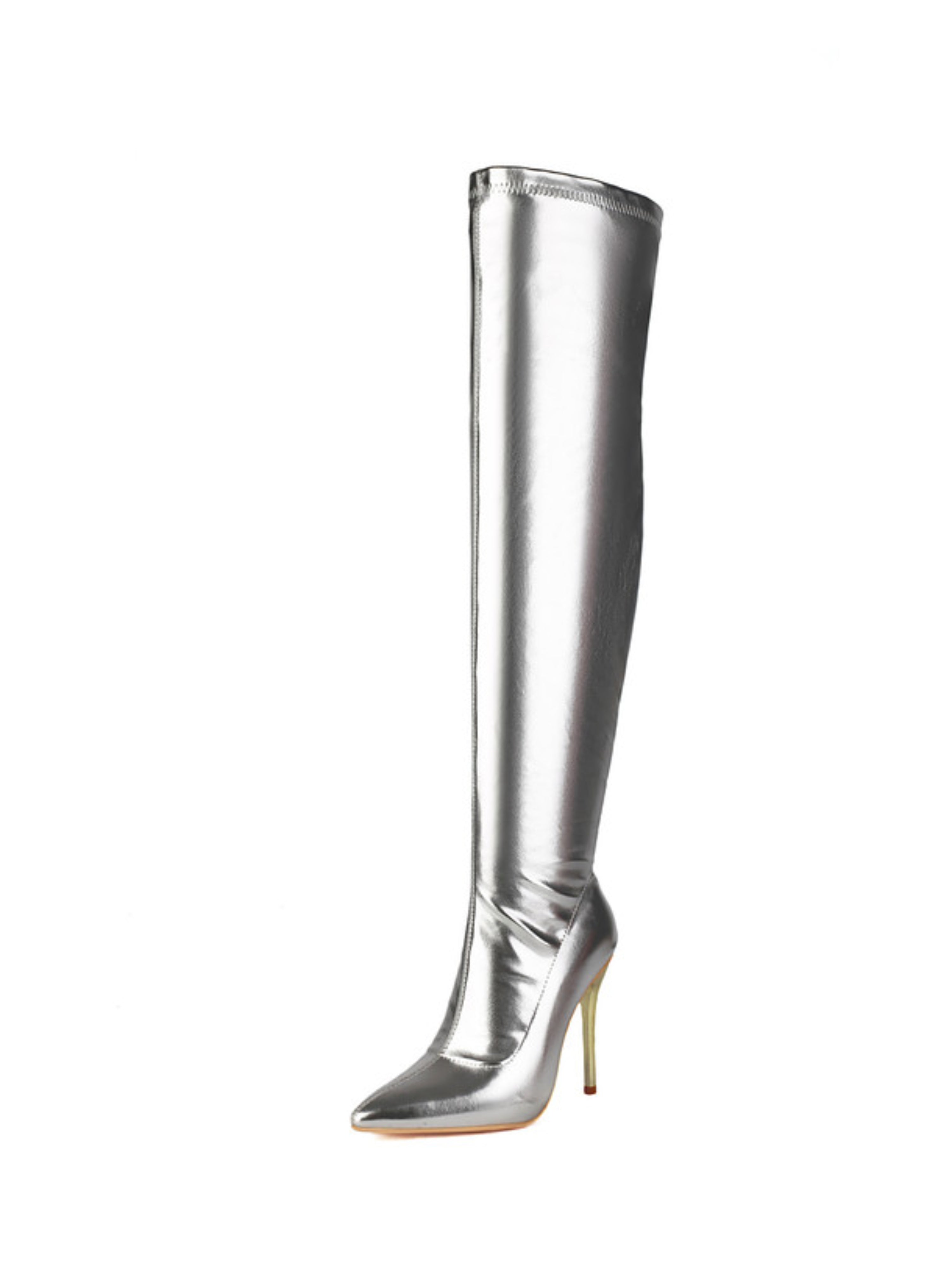 Silver Stilettos Over-The-Knee Boots with High Heels