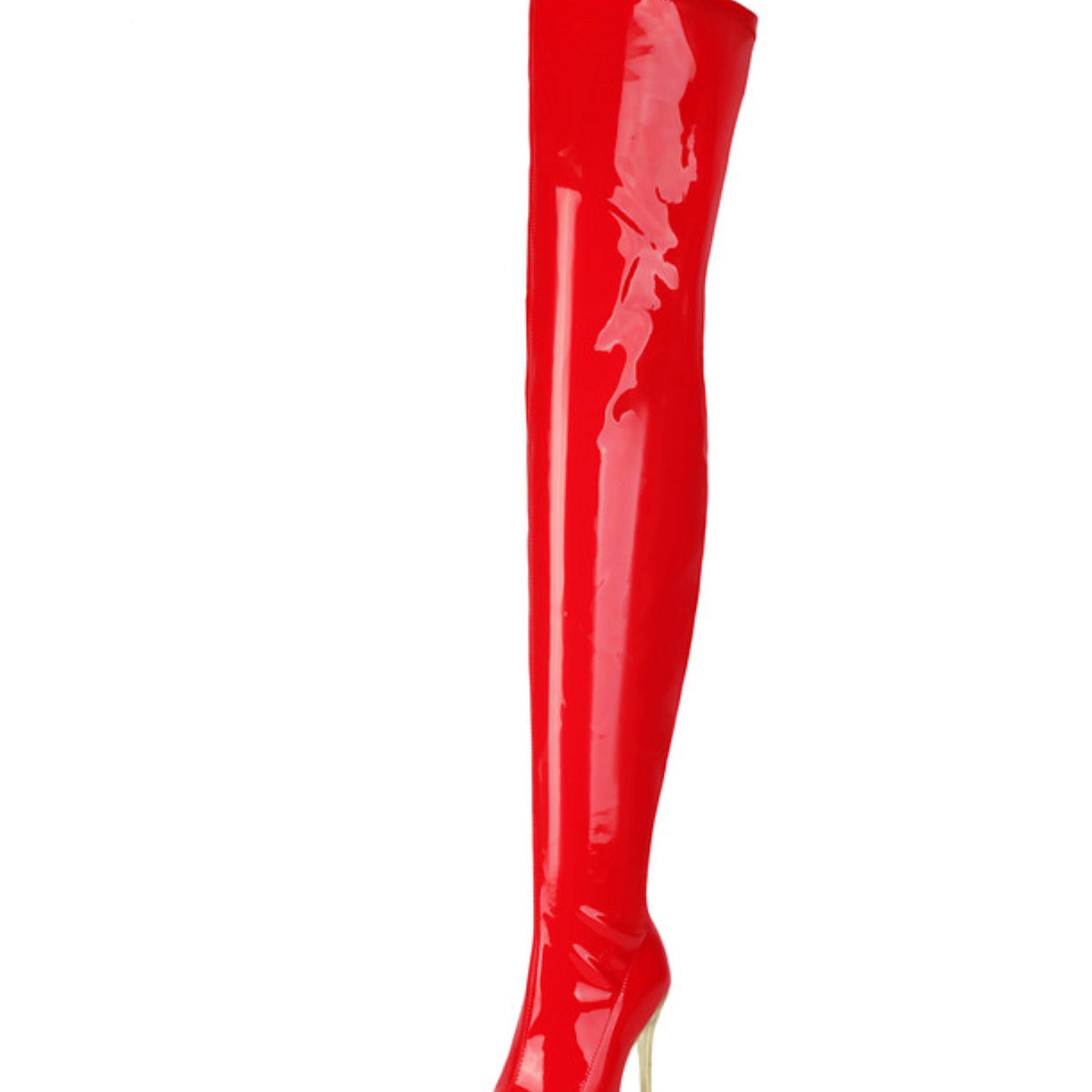 Red Patent Leather Women's Thigh-High Boots with Heels