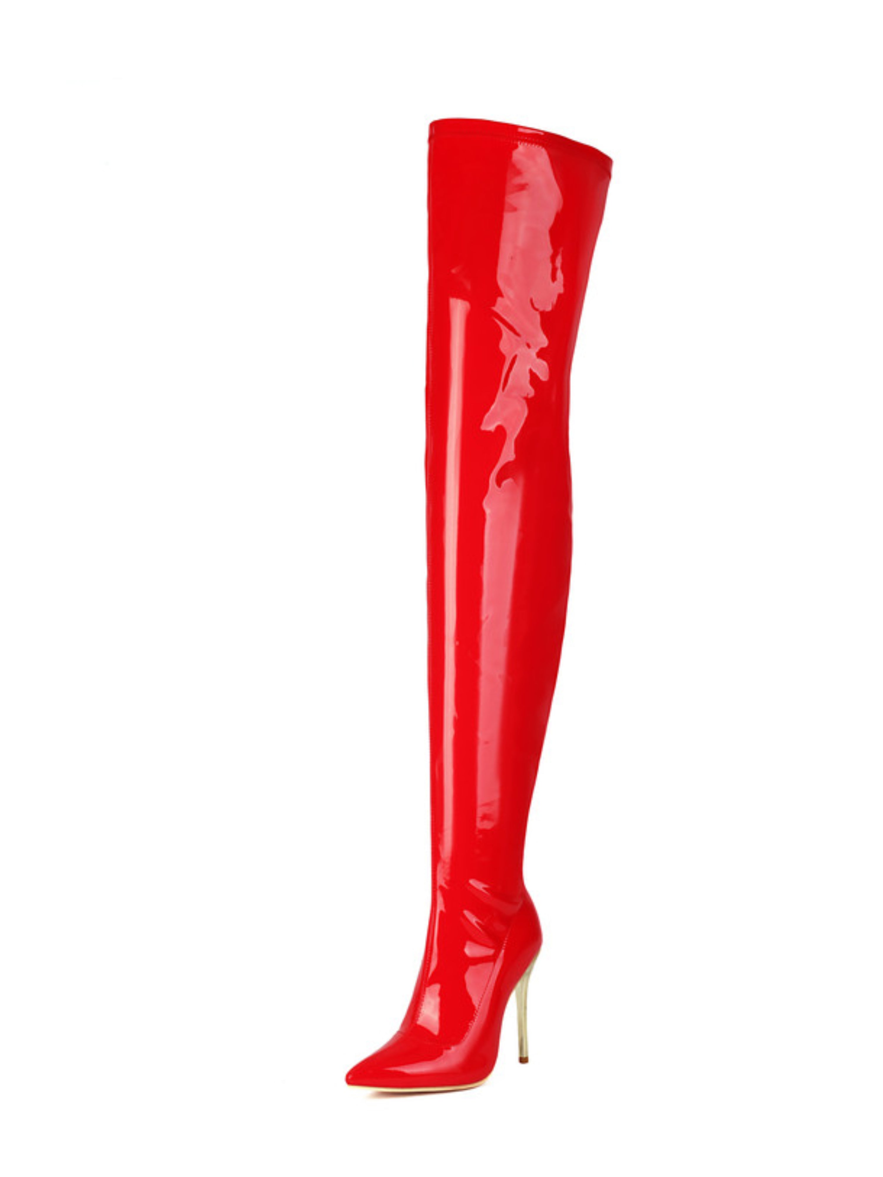 Red Patent Leather Women's Thigh-High Boots with Heels
