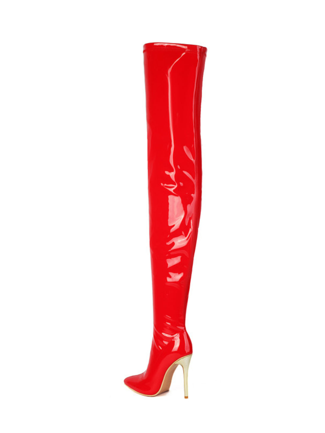 Red Patent Leather Women's Thigh-High Boots with Heels