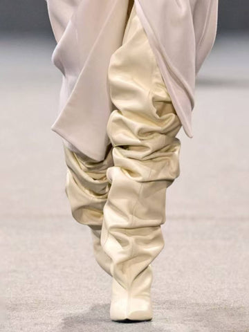 Fahion Beige Slouchy High-Heel Knee-High Boots