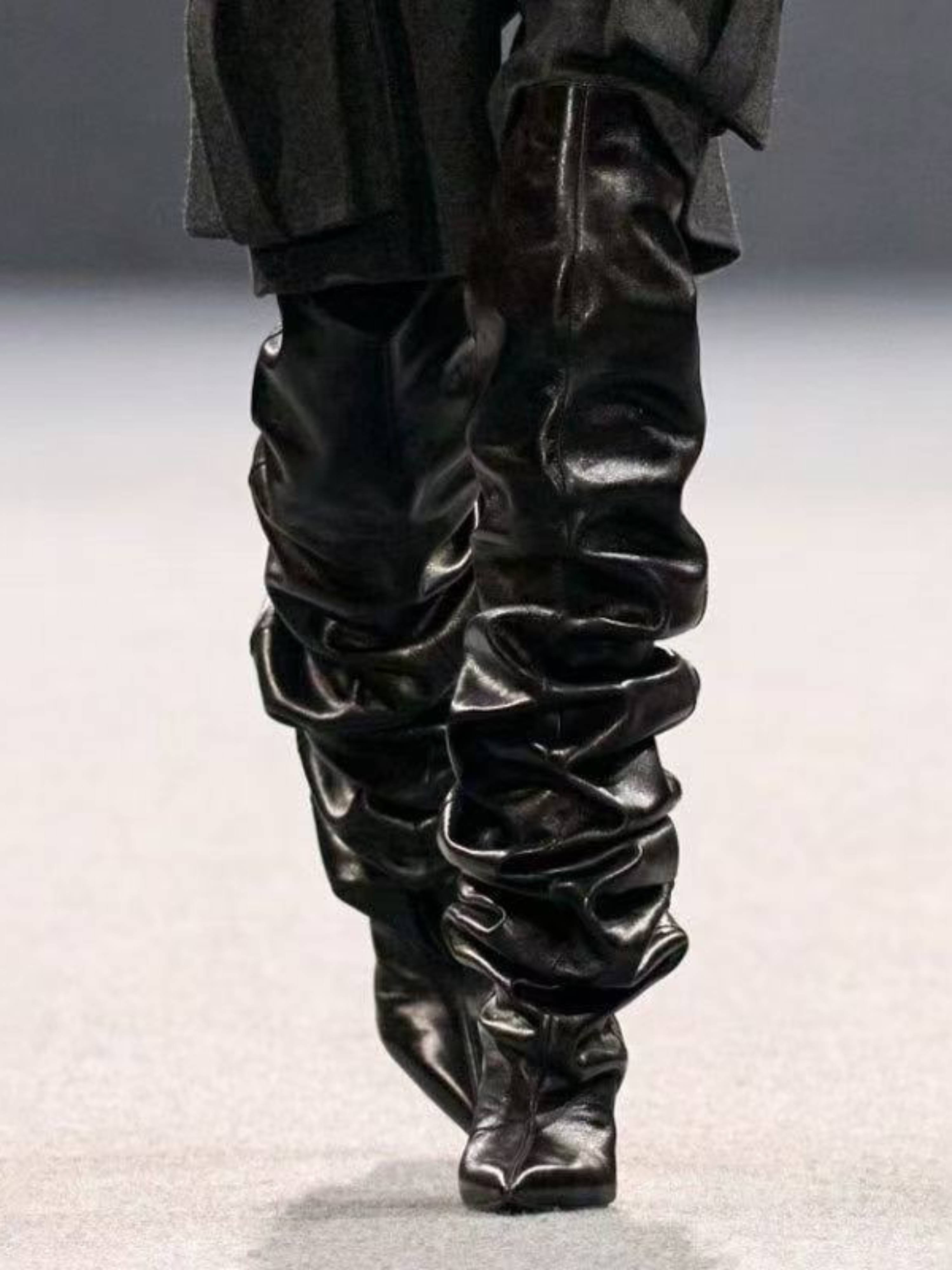 Black Slouchy Knee-High Wedge Boots for Women