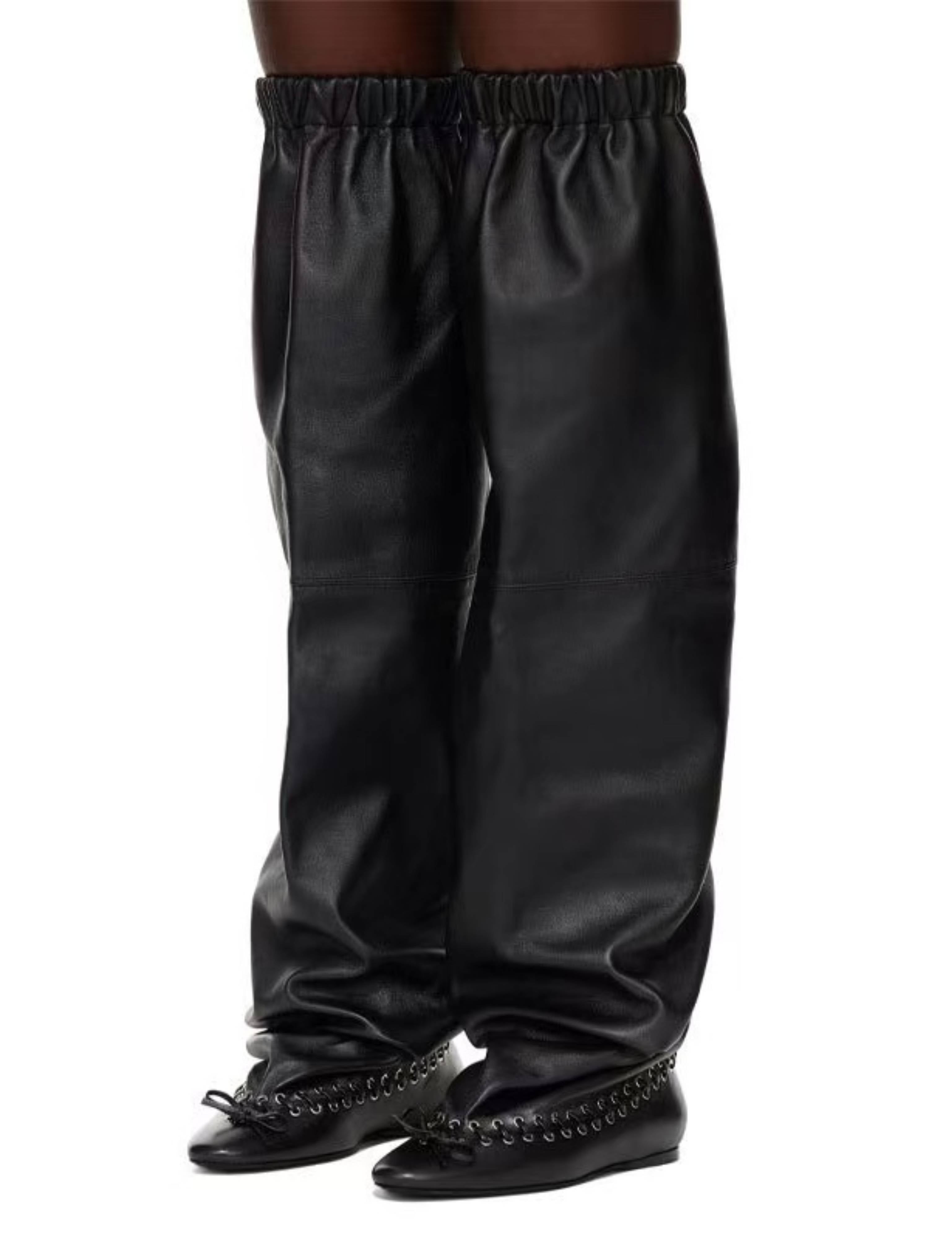 Black Faux Leather Over-the-Knee Boots with Elastic