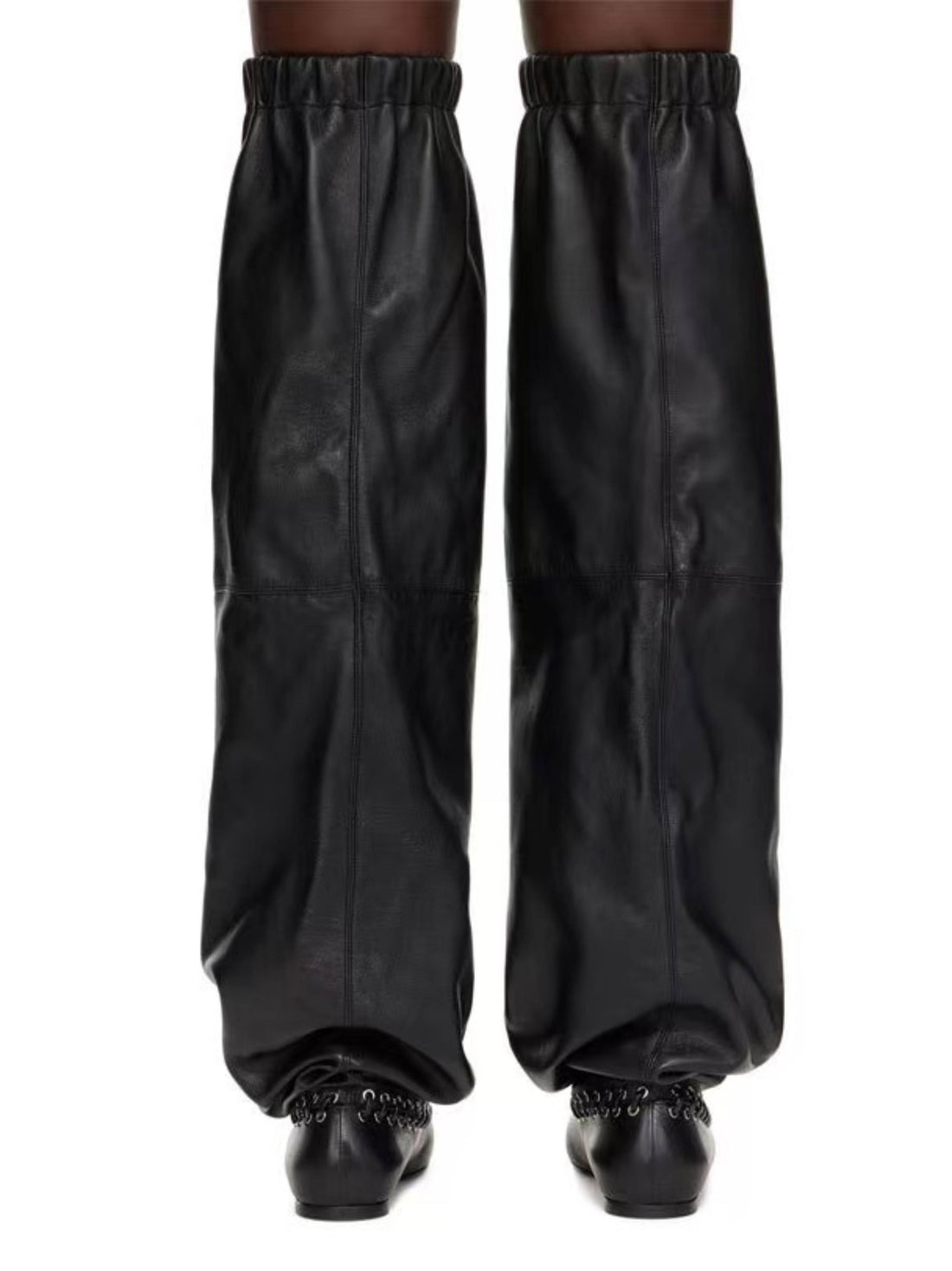 Black Faux Leather Over-the-Knee Boots with Elastic
