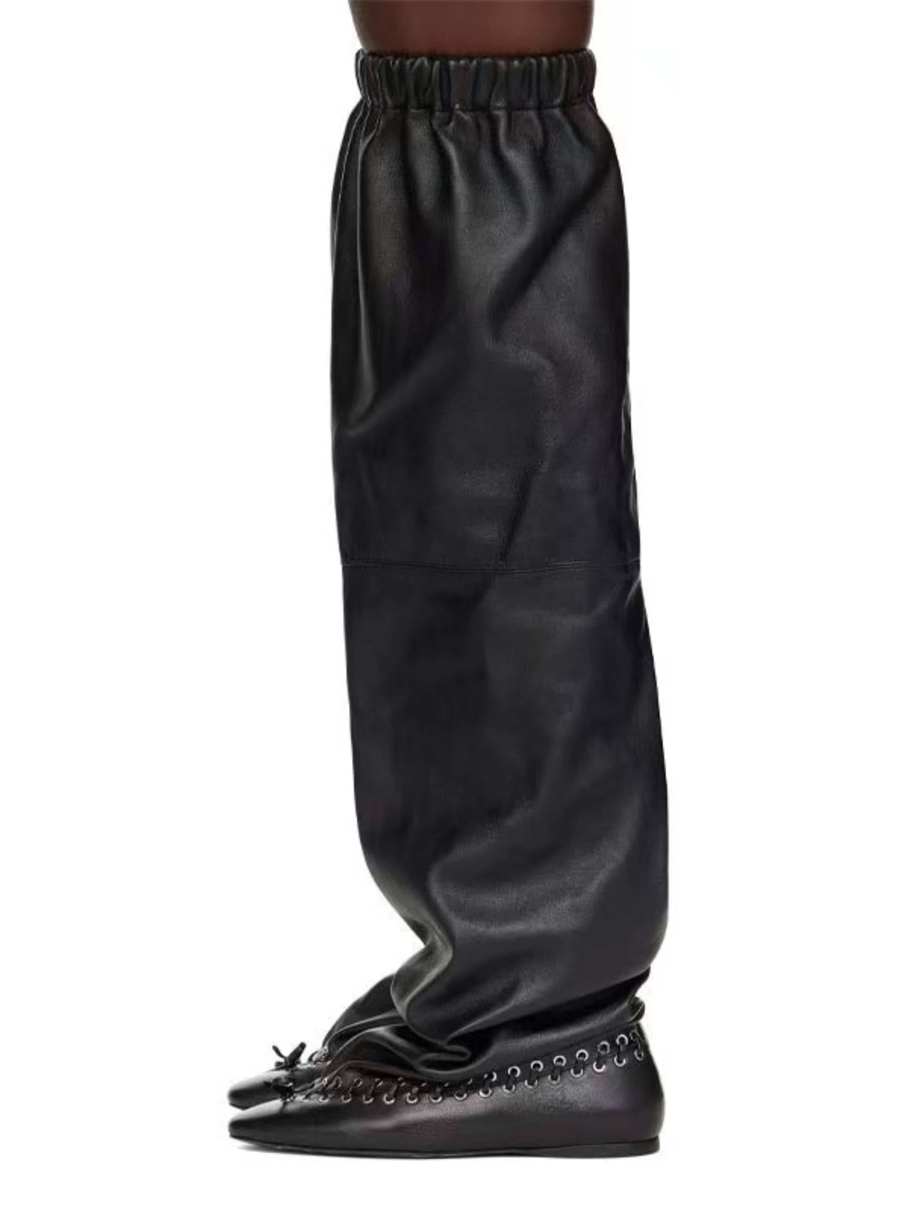 Black Faux Leather Over-the-Knee Boots with Elastic