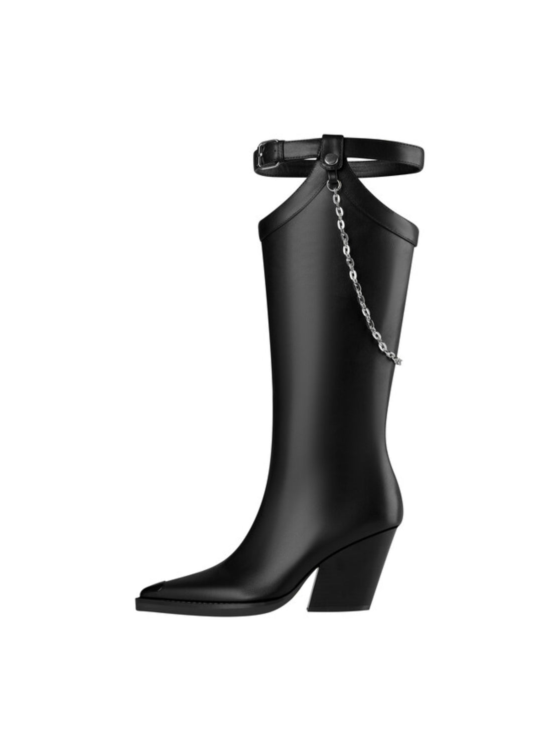 Black Pointed Toe Knee-High Cowgirl Boots for Women