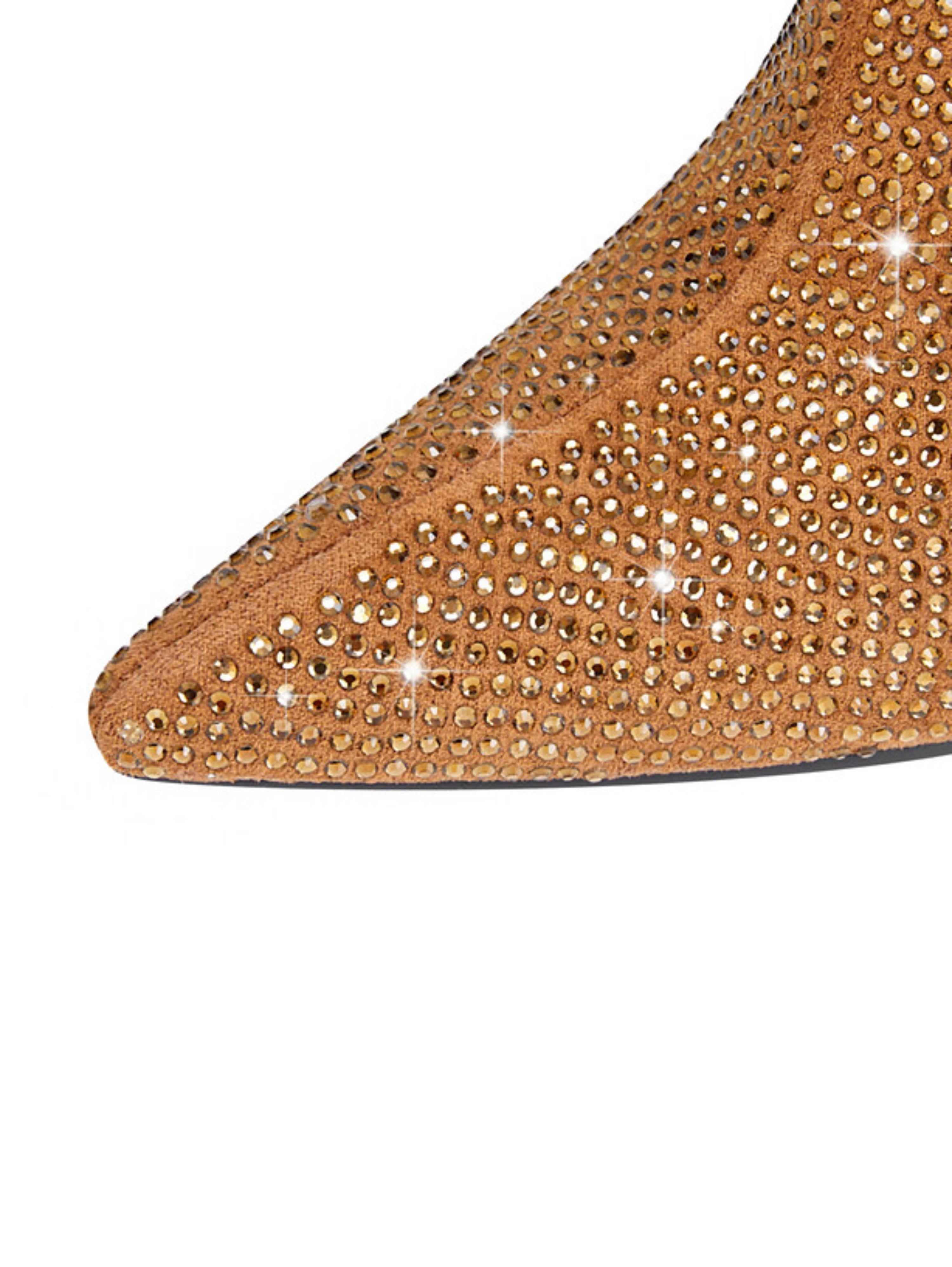 Tan Glitter Knee-High Boots with Heels